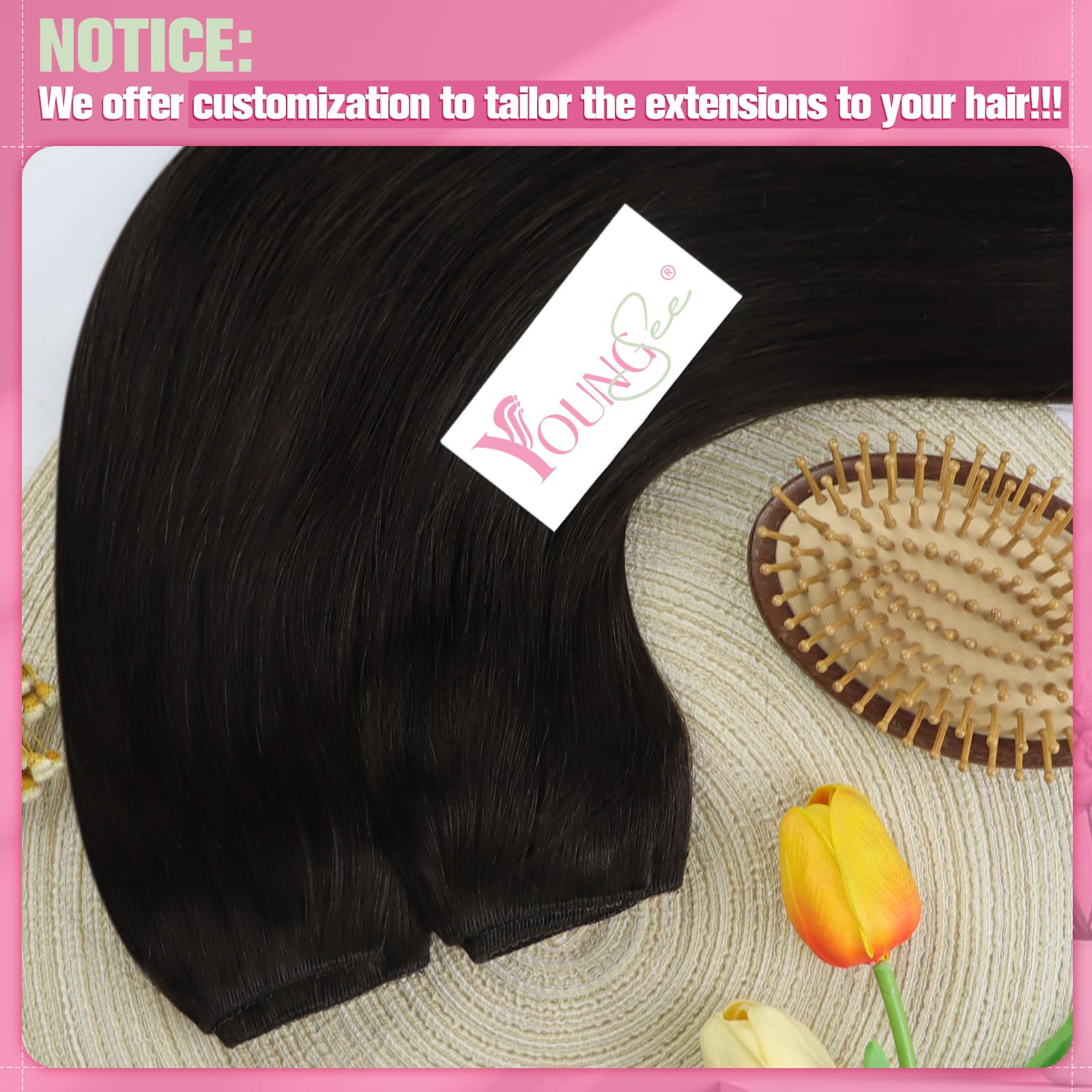 YoungSee Wire Hair Extensions Brown Human Hair Wire Extensions Darkest Brown Blend Naturally One Piece Hair Extensions Real Human Hair Silky Straight 80G 16Inch — view 5