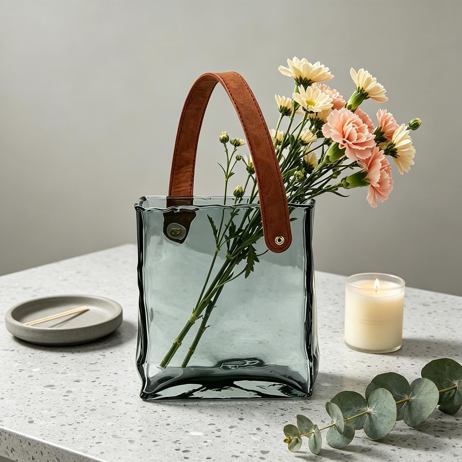Glashandtasche Moderne Wohndeko Tischdekoration | Blumengesteckhalter Vase Deko für Wohndeko Schlafzimmer Wohnzimmer Büro Landhausstil Geburtstag Einweihung Hochzeit Party