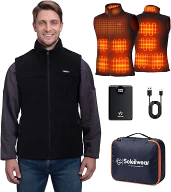 Soleilwear Men's Heated Vest with Battery, Lightweight Fleece Vest for Men