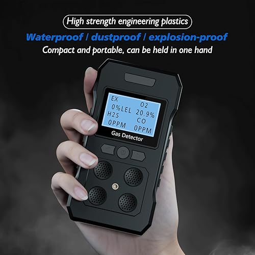 Miniatura 2 de Gas Detector, Portable 4 Gas Monitor with Audible & Visual AlarmH2S,O2,CO and EX Rechargeable Gas Sniffer Alarm with LCD Display (Black)