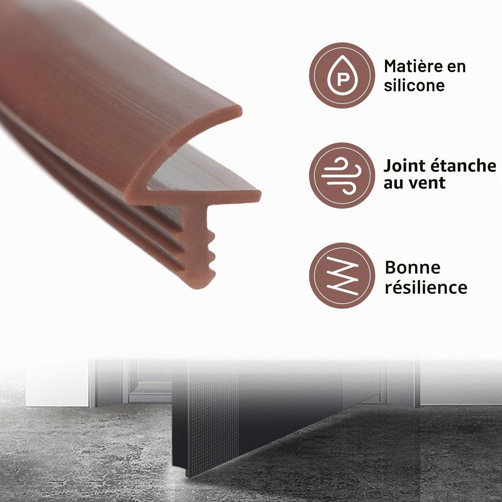 Joint de porte intérieur, joint de porte en silicone, joint en caoutchouc pour rainure de 3 mm et pli de 11 mm (Marron, 10 mètres)