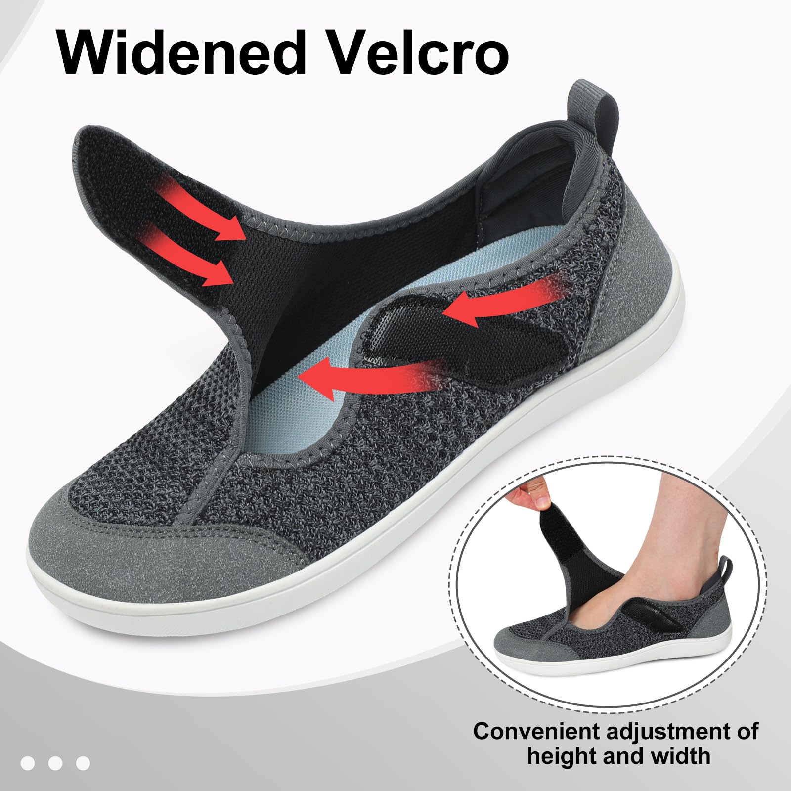 LeIsfIt Womens Wide Diabetic Shoes Adjustable Barefoot Walking Shoes Breathable Zero Drop Sneakers for Wide Width Arthritis Edema Feet
