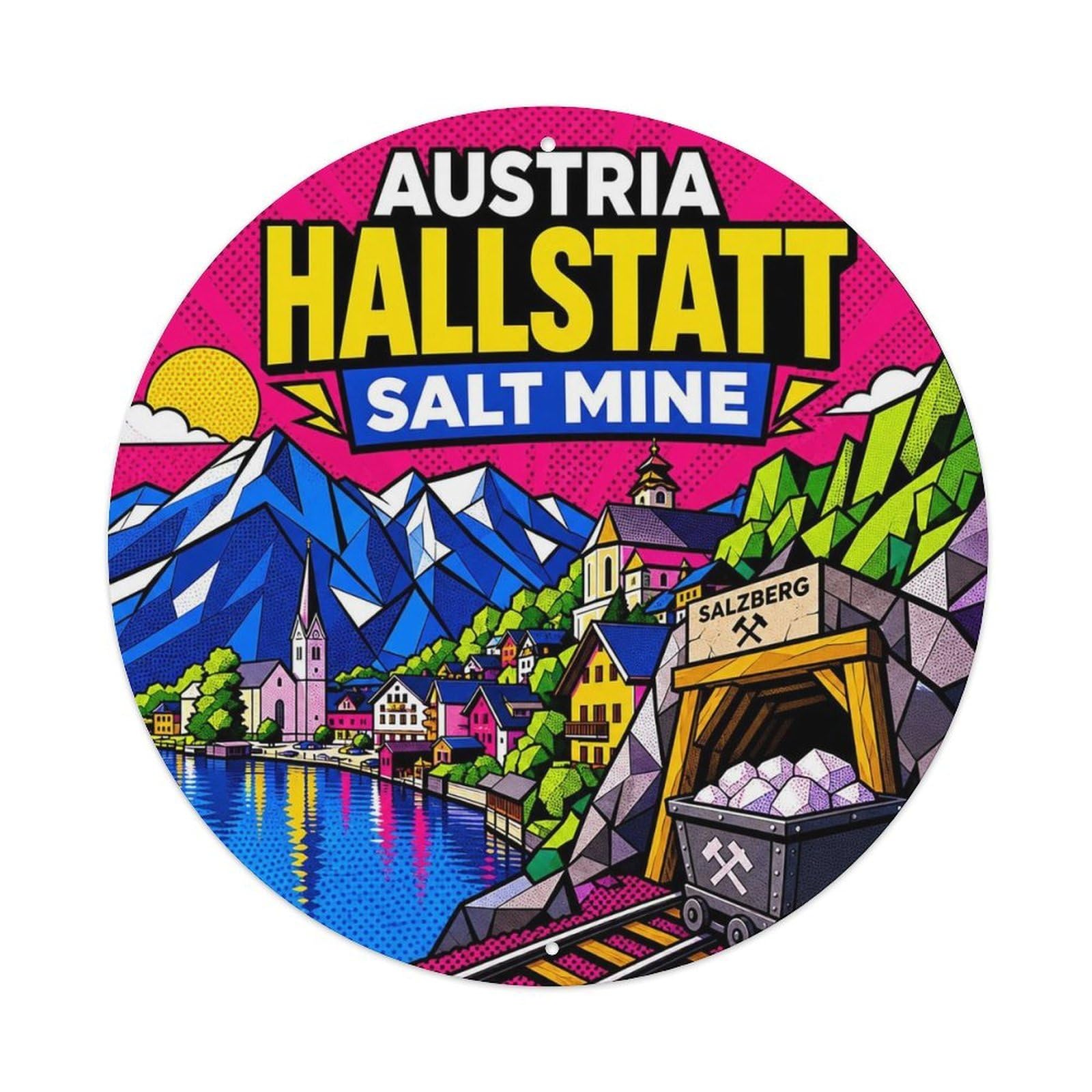 Hallstatt Salt Mine Austrian Pop Style Classic Scenery Metal Tin Sign
