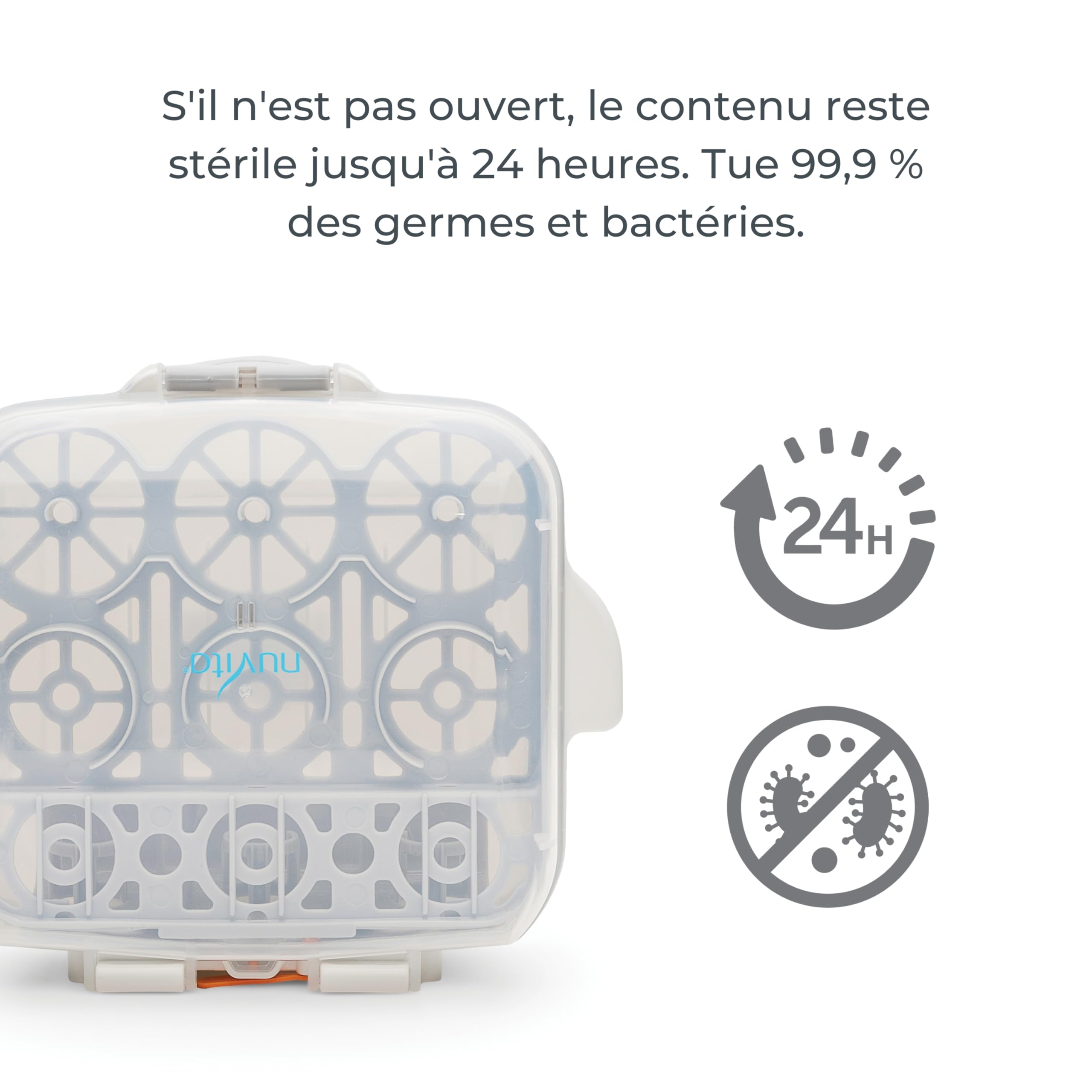 Nuvita 1085 Stérilisateur à vapeur pour biberons, tétines et accessoires pour four à micro-ondes - Stérilise jusqu'à 3 biberons à col large et des accessoires en 2 minutes - Compact et portable, il est équipé de poignées anti-brûlures et est exempt de BPA