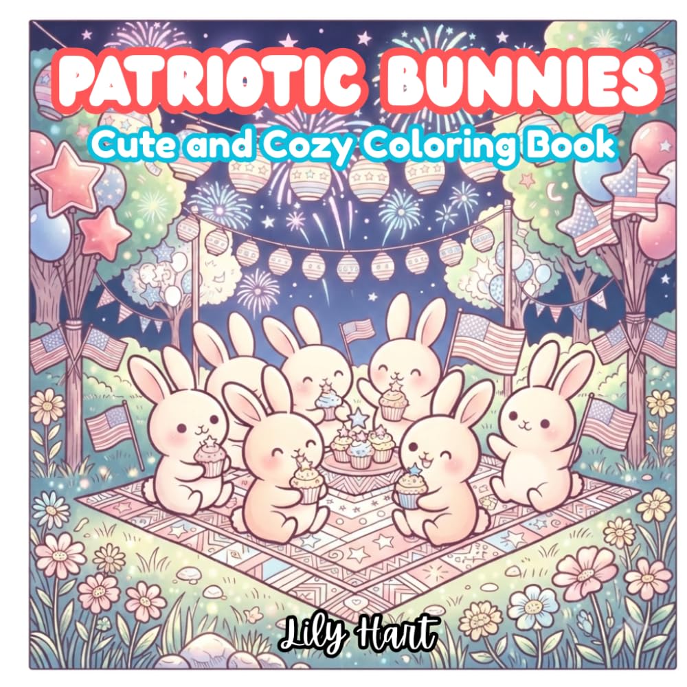 Patriotic Bunnies: Cute & Cozy Coloring Book for Adults and Teens Featuring Adorable Bunnies, Festive Fourth of July Celebrations, Fireworks, Picnics, and Relaxing Summer Scenes (Cozy Bunny Village)