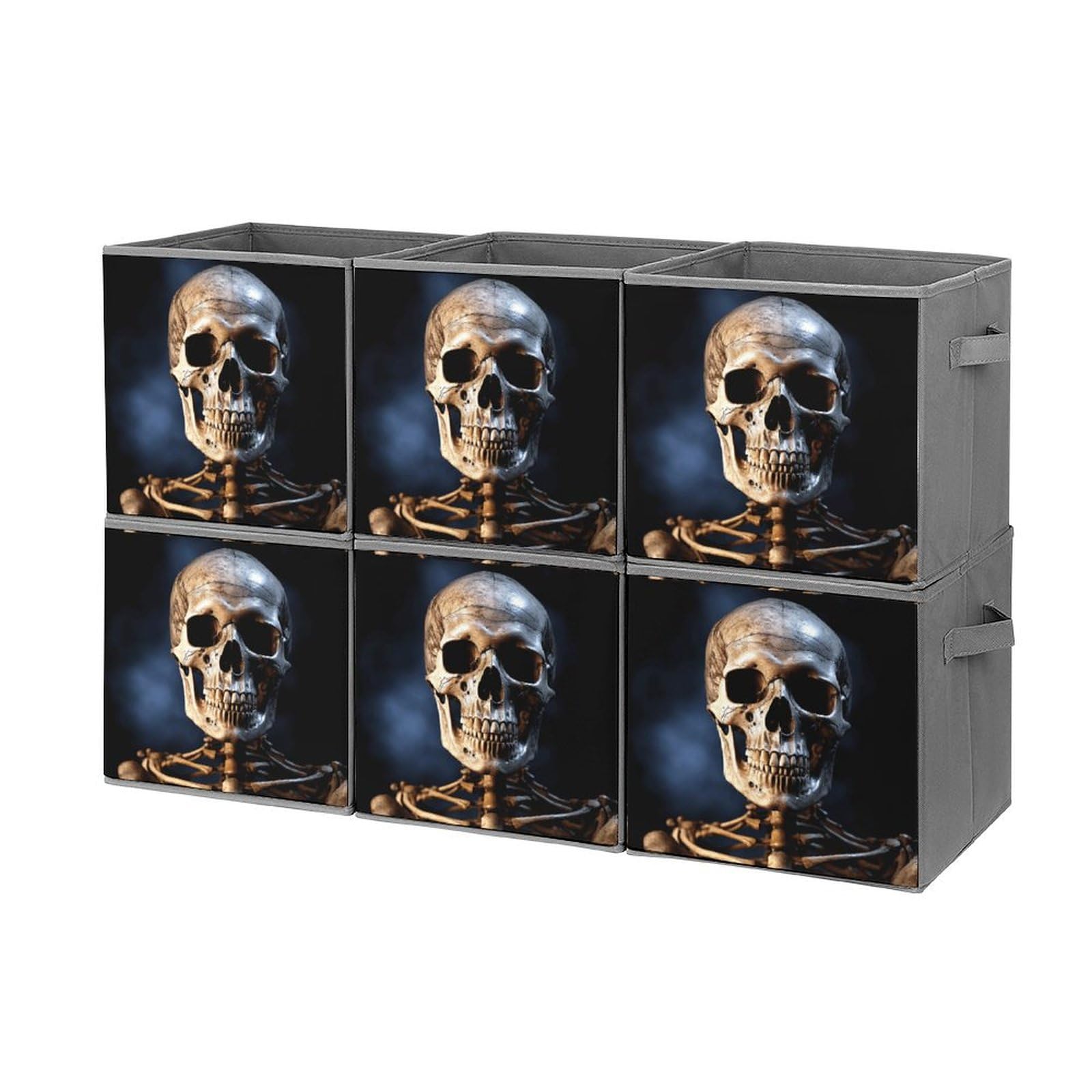 Boîtes de rangement empilables motif squelette lot de 6 cubes pliables en tissu pour placard