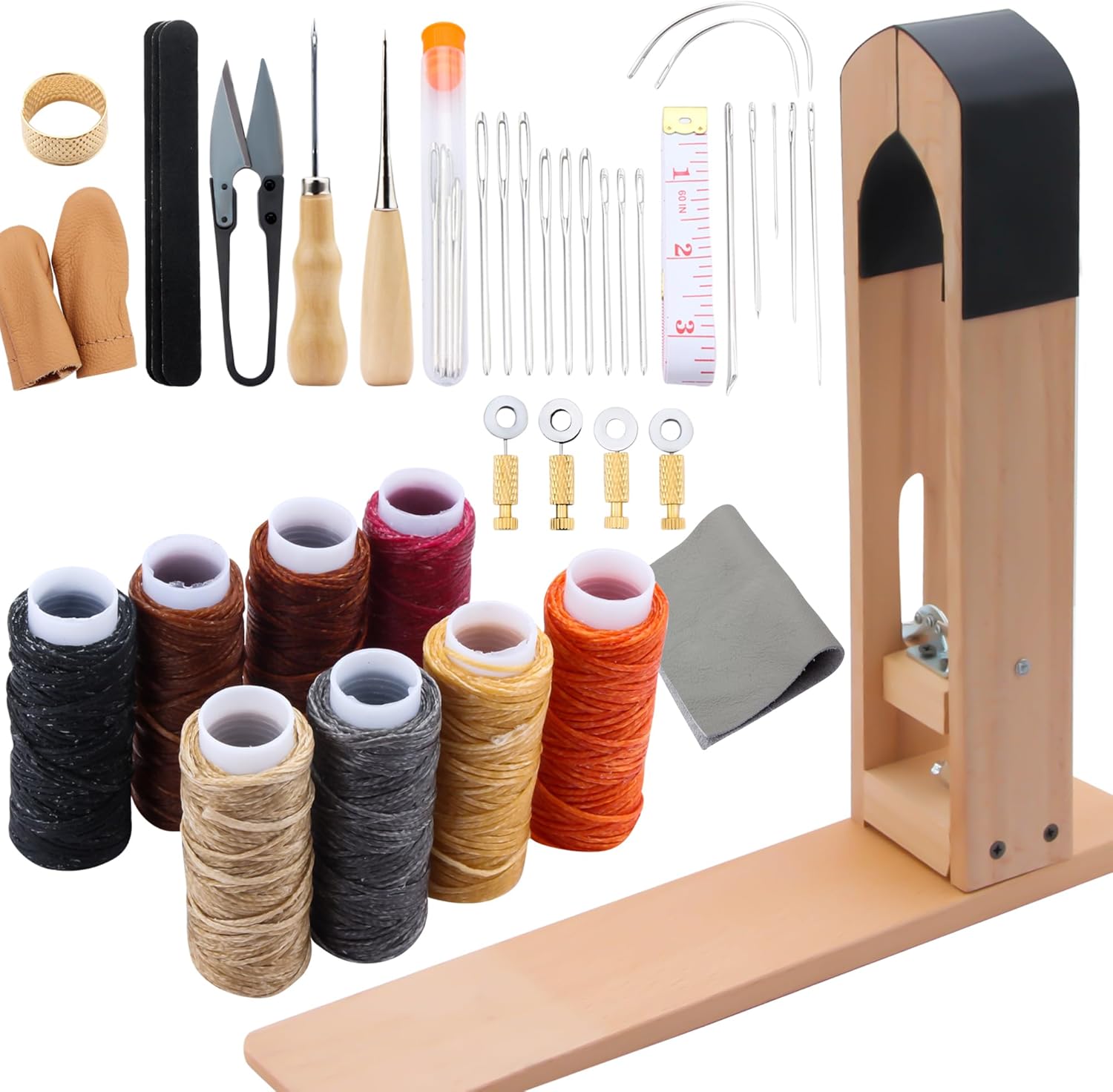 LYNDA Leather Stitching Pony - Desktop Table Clamp with Large Eye Needles, Waxed Thread, Awls & Nail Files for DIY Hand Stitching of Leather.