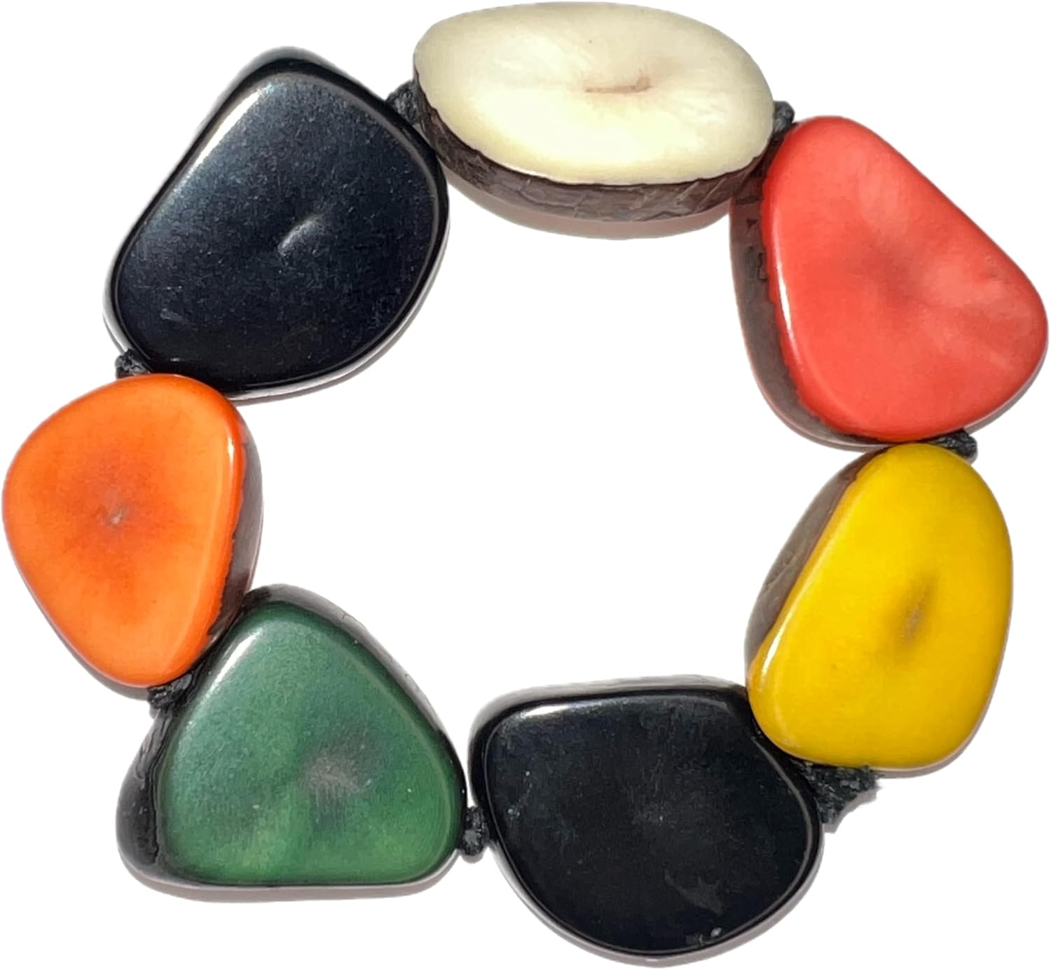 Earth Accessories Tagua Nut Beaded Bracelet for Women, Chunky Stretch Bracelets, Colorful Handmade Boho Statement Jewelry, Lightweight Elastic Fit One Size Fits Most, Several Color Options