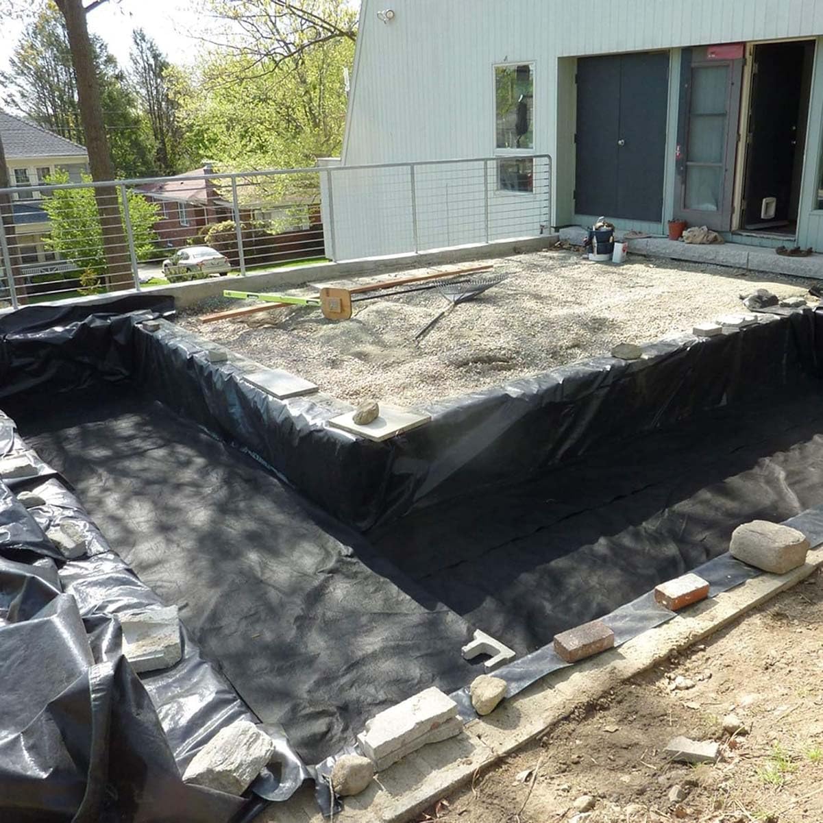 Rivestimento flessibile in LDPE per laghetti, resistente alle forature, per cascate e bordi da giardino, membrana sottofondo nera disponibile nelle misure 2 x 2 m, 3 x 2 m, 3 x 5 m, 4 x 6 m.