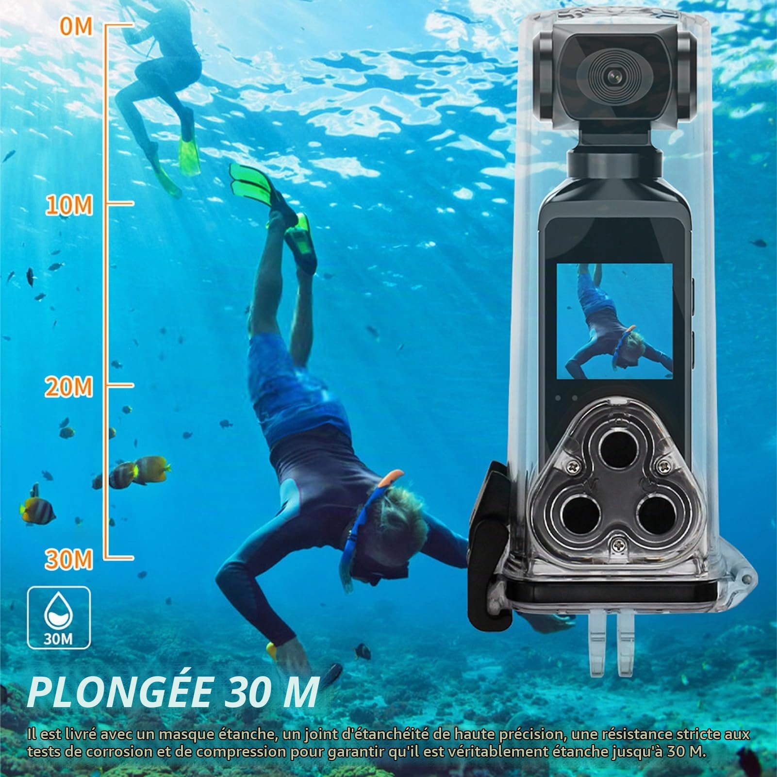 Yunir Caméra d'action de Poche, Caméra Portative Rotative à 270 ° 4K 16MP HD avec écran de 1,3 Pouces, Anti-secousses, Boîtier étanche, Support à Clip, pour la Prise de Vue en Plongée