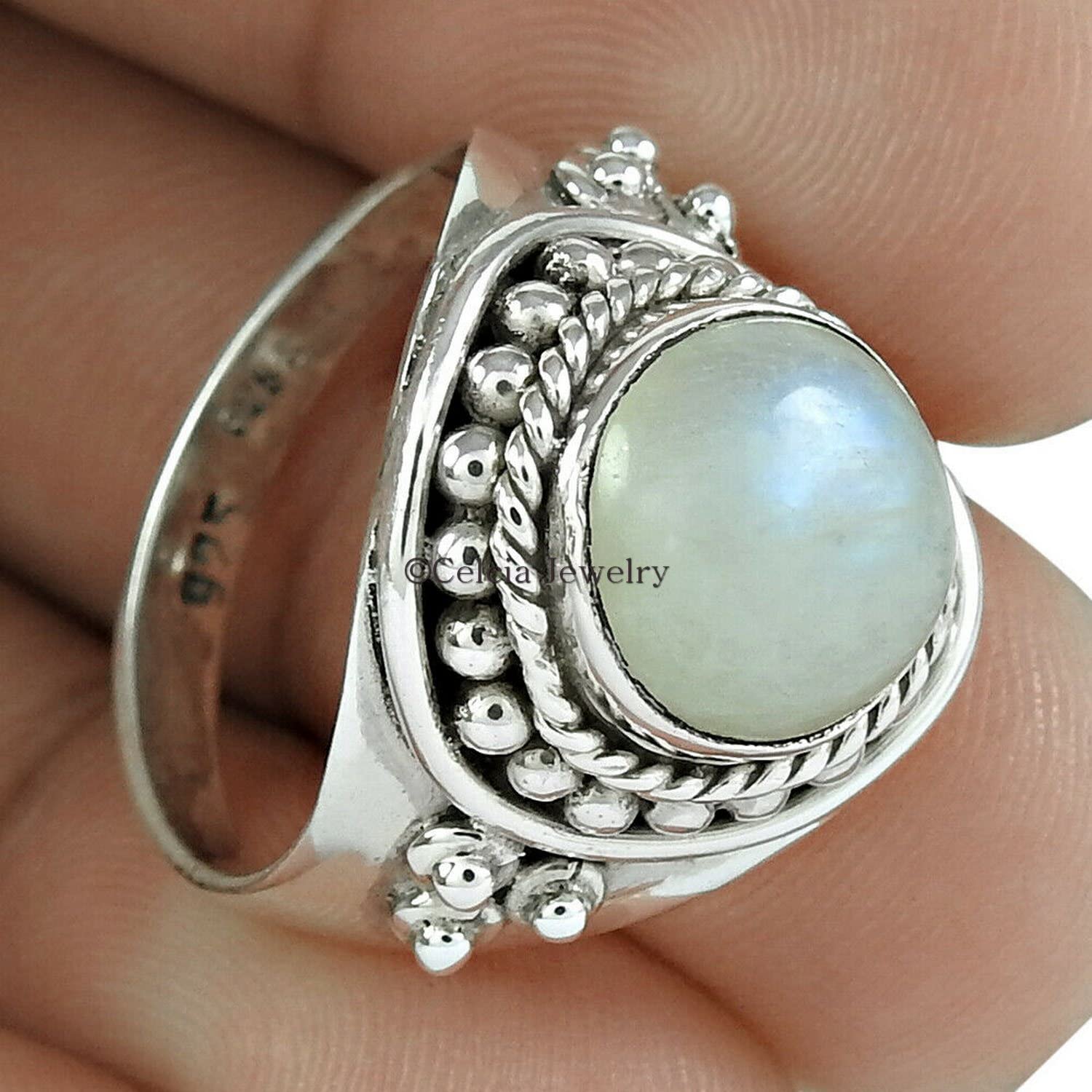 Anello in pietra di luna naturale, anello in argento sterling puro 925k, anello esclusivo per ragazze, anello solitario, anello regali dell'amicizia vintage di nozze per le donne