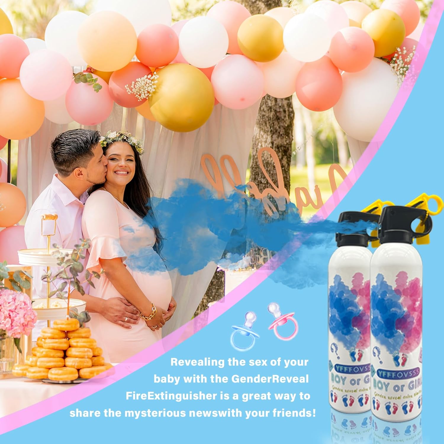 Gender Reveal Fire Extinguisher-2 Packs Blue Gender Reveal Smoke Spray Set for Baby Boy-Biodegradable Party Supplies Ideas & Decorations for Baby Shower (Blue Large)