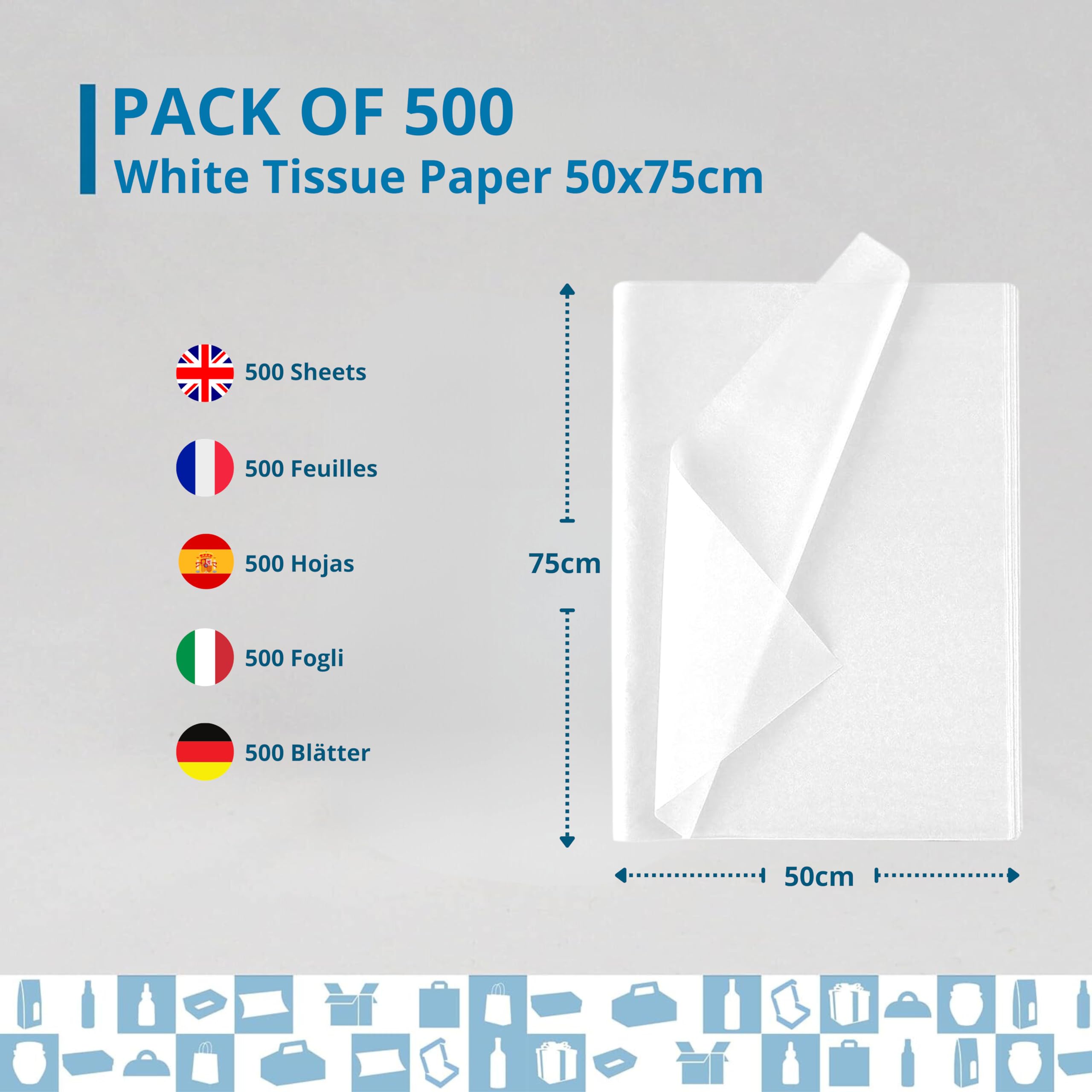 Premium biały papier bibułkowy (opakowanie 500) 50x75cm - papier do pakowania prezentów urodzinowych i ślubnych. Papier do kwiaciarni. Papier do majsterkowania
