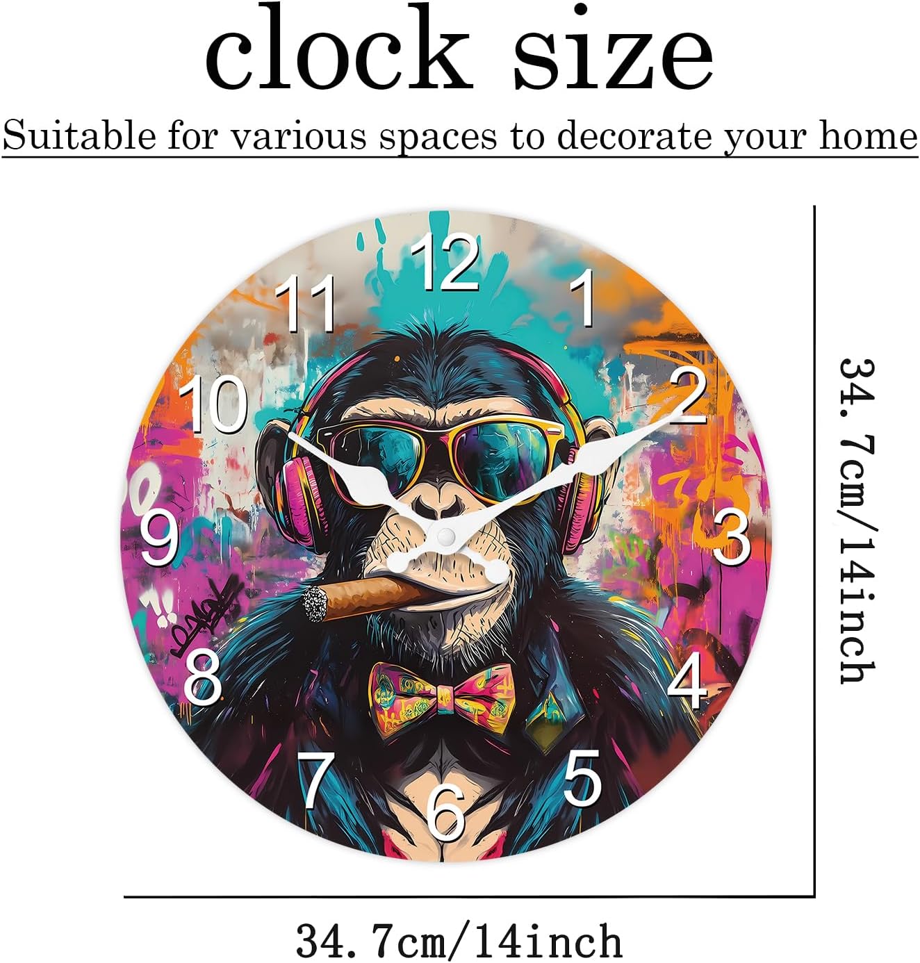Graffiti Gorilla 14 Inch Colorful Wood Wall Clocks Battery Operated image 5