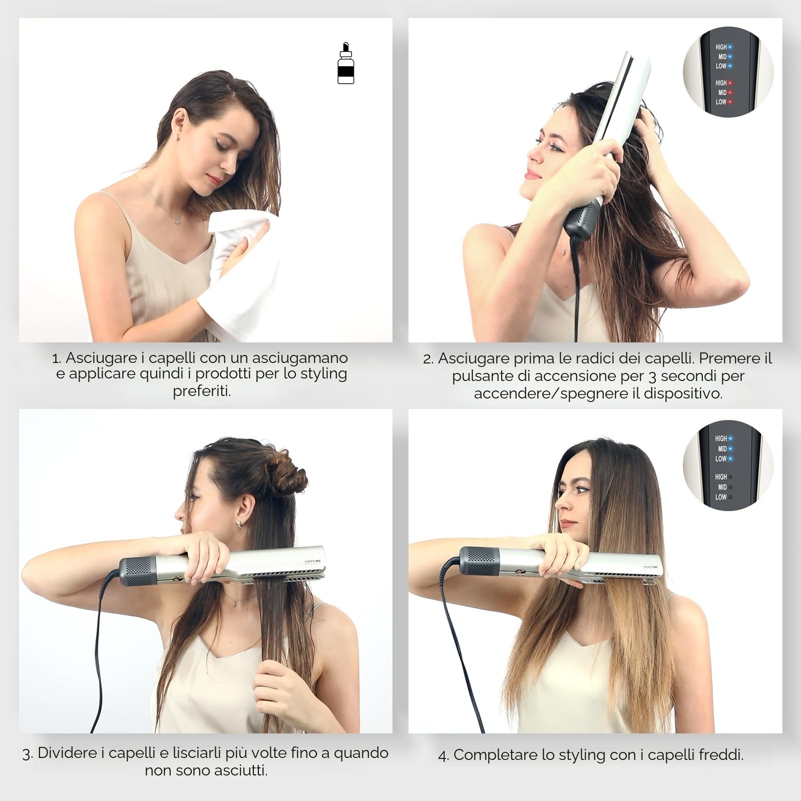 Piastra per capelli ad aria, piastra per capelli agli ioni PARWIN PRO BEAUTY, da bagnato ad asciutto, senza piastre riscaldanti, senza danni da calore, per capelli medi e capelli lunghi (35-75 cm)