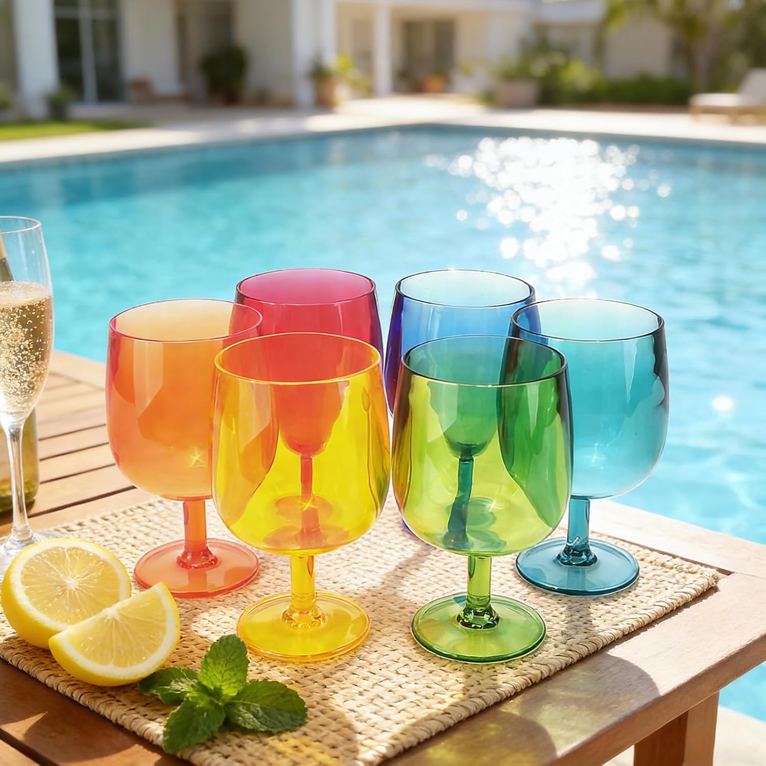 Set of 6 Stackable Acrylic Goblets, 12 oz, Unbreakable BPA-Free Shatterproof Tumblers, 5.5" Tall x 3" Diameter, for Indoor & Outdoor Use (Multi color)