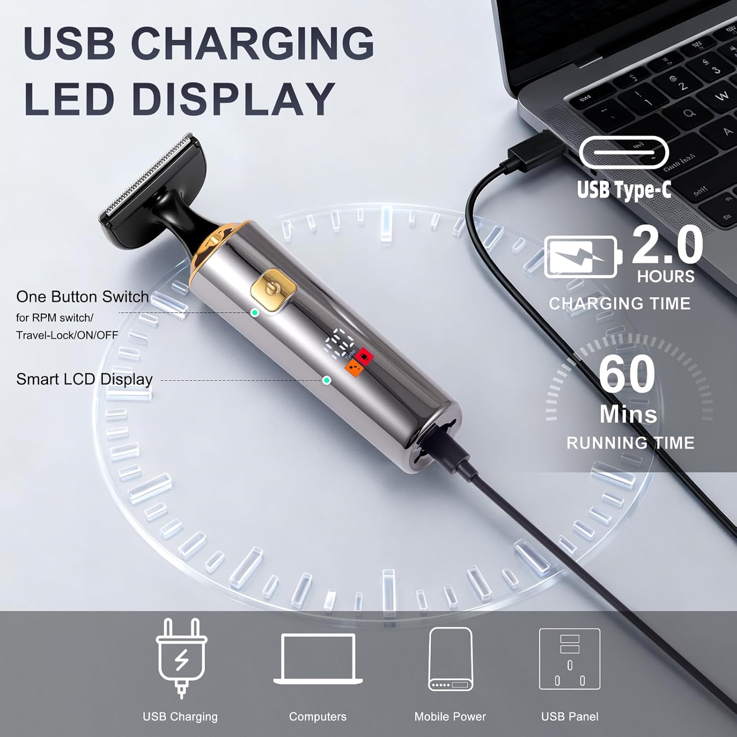 Electric Mens Back Shaver Body Trimmer Hair Groomer 4 in 1 Kit with Extendable Auxiliary Arm Waterproof Facial,Chin,Arm,Back,Pubic Hair Trimmer Grooming Set - Image 6