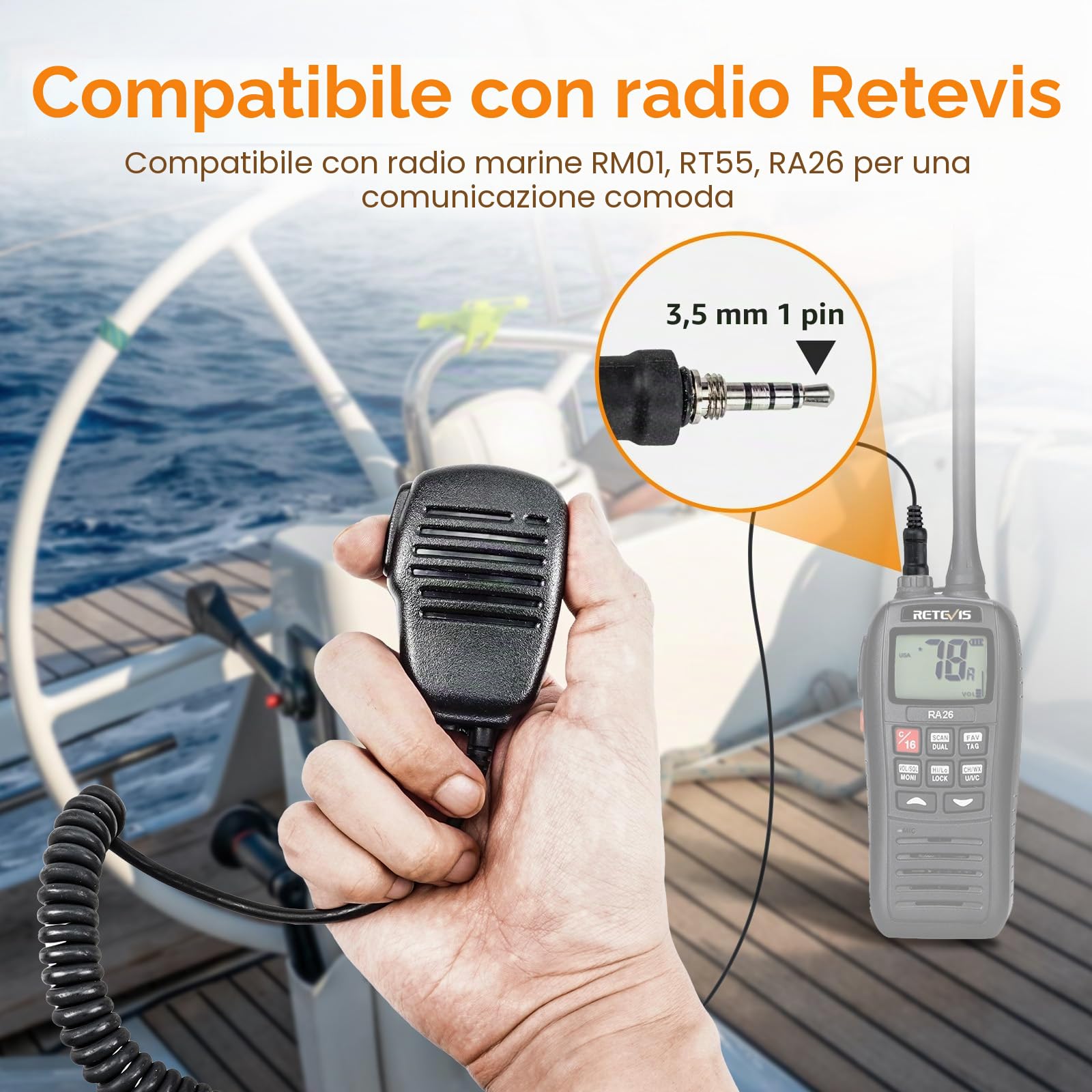 Retevis RM01 Radio VHF Marino Portatile, Radio Impermeabile IP67, Vibrazione, Galleggiante 88 Canali, Radio Marina con Microfono per Kayak, Pesca, Nautica