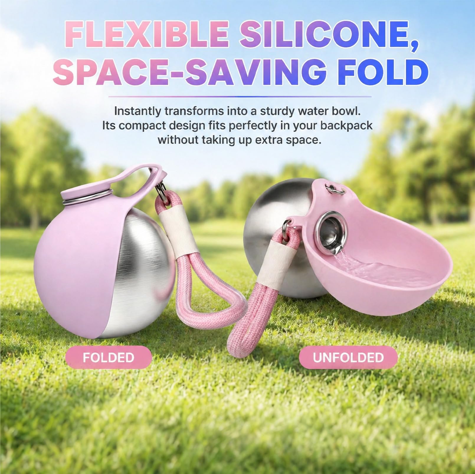 Botella para Perros para Viajes, de Acero Inoxidable, Botella portátil para Beber 285 ml, diseño de Silicona Plegable, Ideal para Paseos al Aire Libre y Caminatas