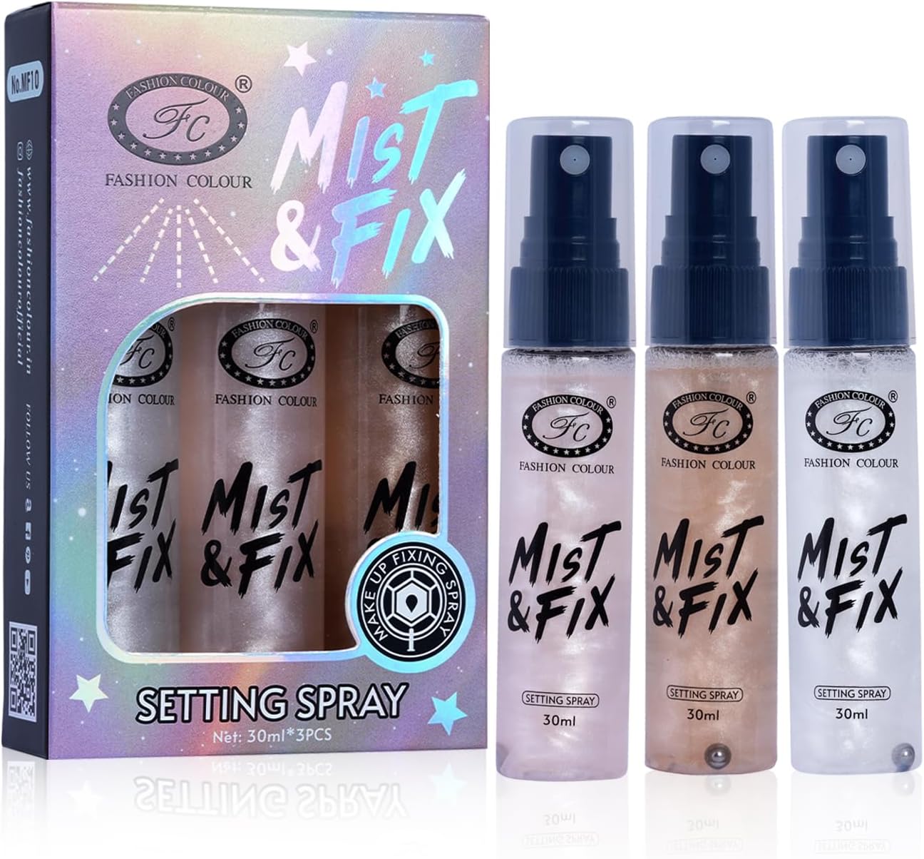 Fashion Colour MIST & FIX Setting Spray (30ML*3) | Setting Spray For Makeup Long Lasting | Mist Fix Shimmer | Illuminating & Hydrating Makeup Fixing Spray | Makeup Fixing Spray For Long-Lasting Makeup | Set of 3