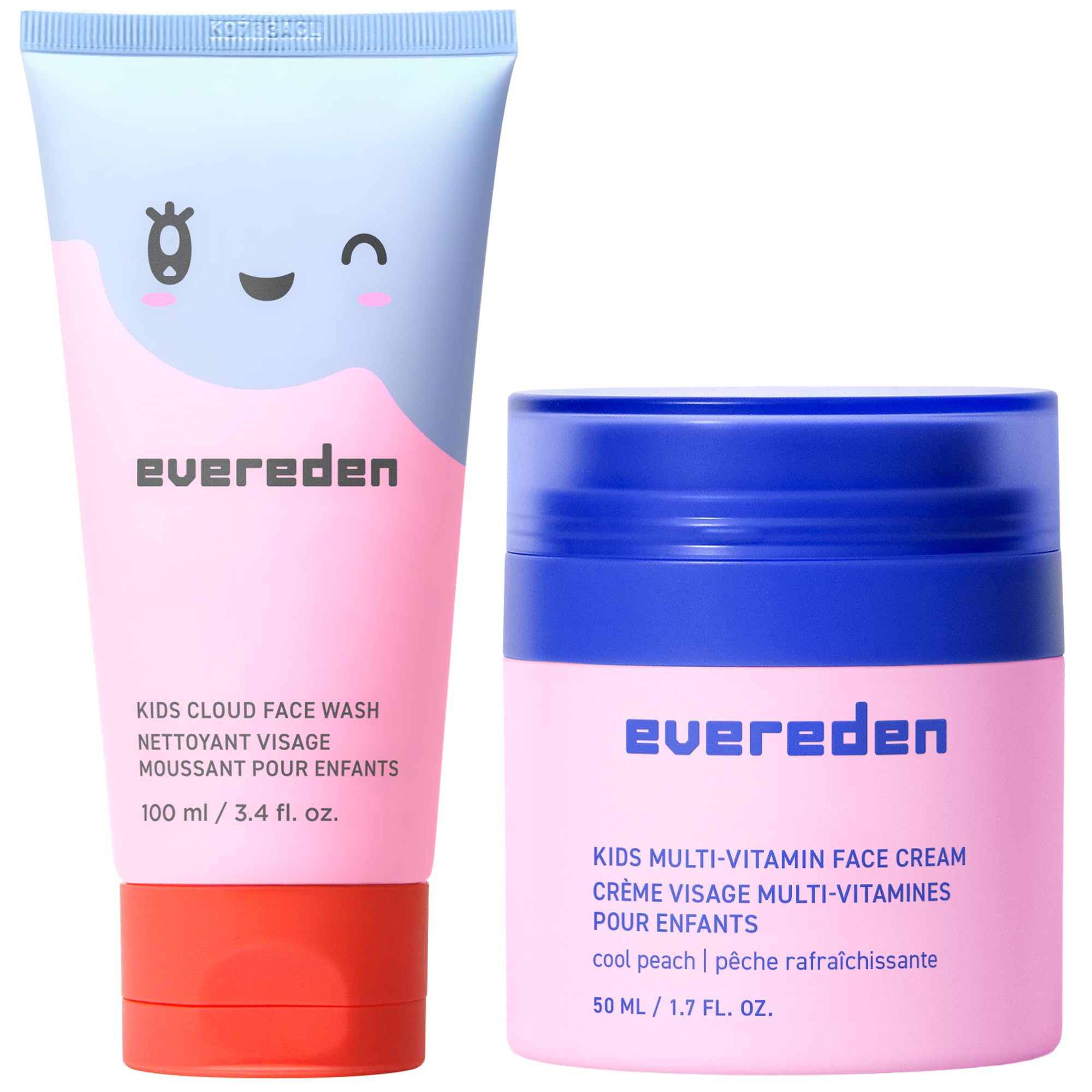EveredenKids Cloud Face Wash: Tropical Sorbet, 3.4 fl oz & Kids Face Cream: Cool Peach, 1.7 oz. | Creamy & Fun Skin Care for Toddlers | Easy-to-Use Face Wash & Cream | Non-toxic and Safe Skin Care