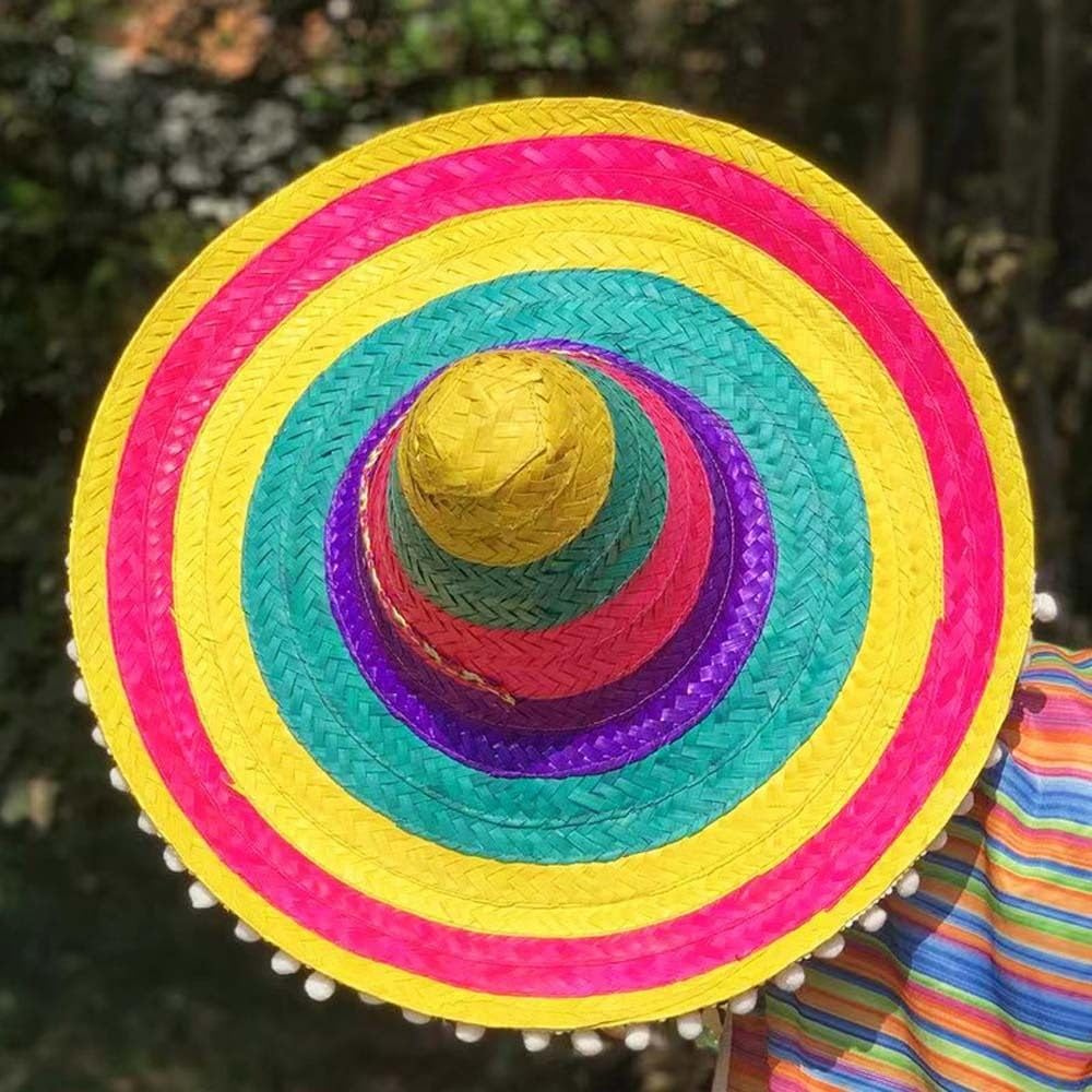 Sombreros de paja coloridos de ala ancha para fiesta mexicana de verano, preformance para el carnaval, sombreros de paja de verano naturales