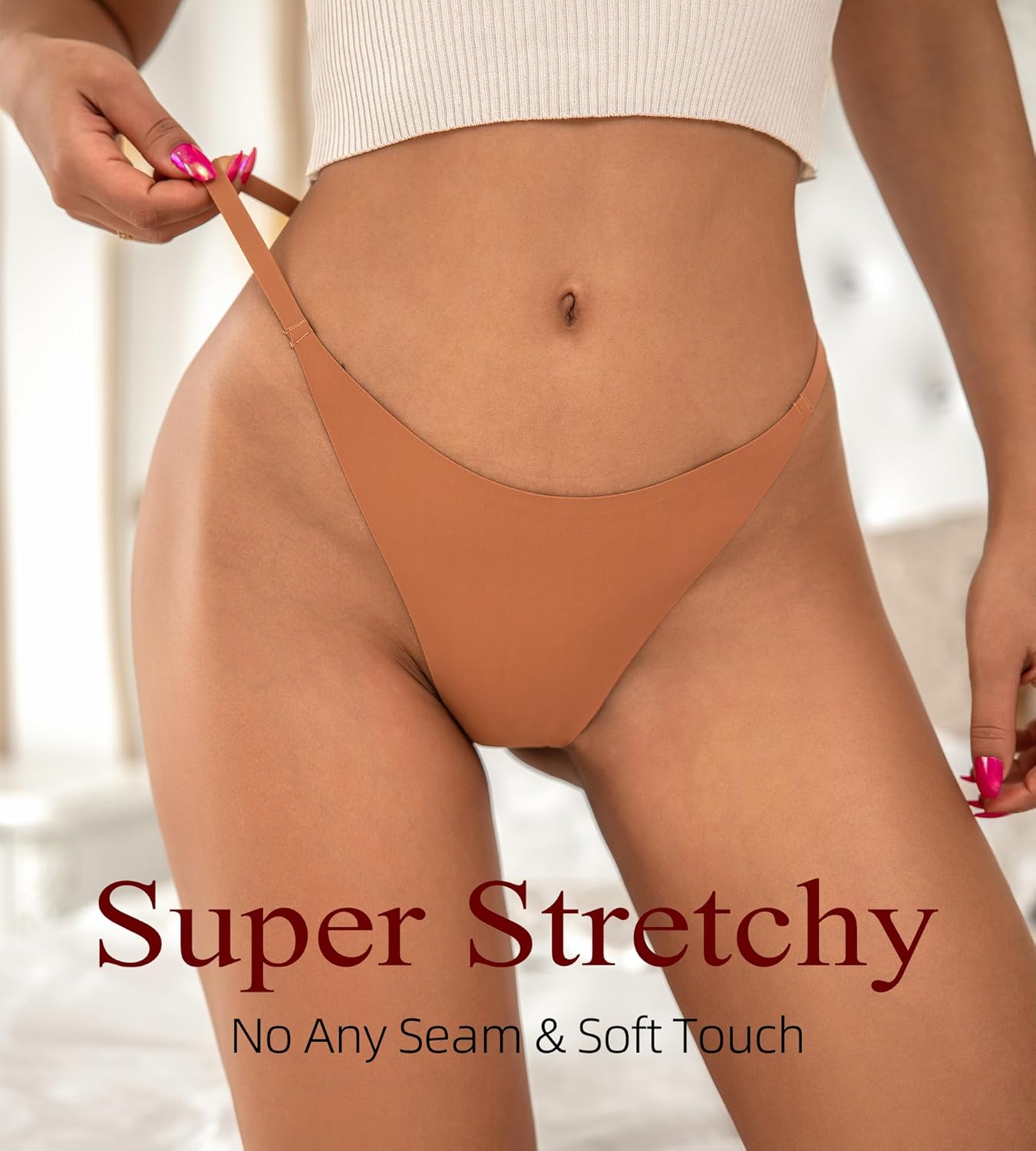G-string Thongs for Women No Show Thong Seamless Stretch Underwear Low Rise Panties Pack - Image 3