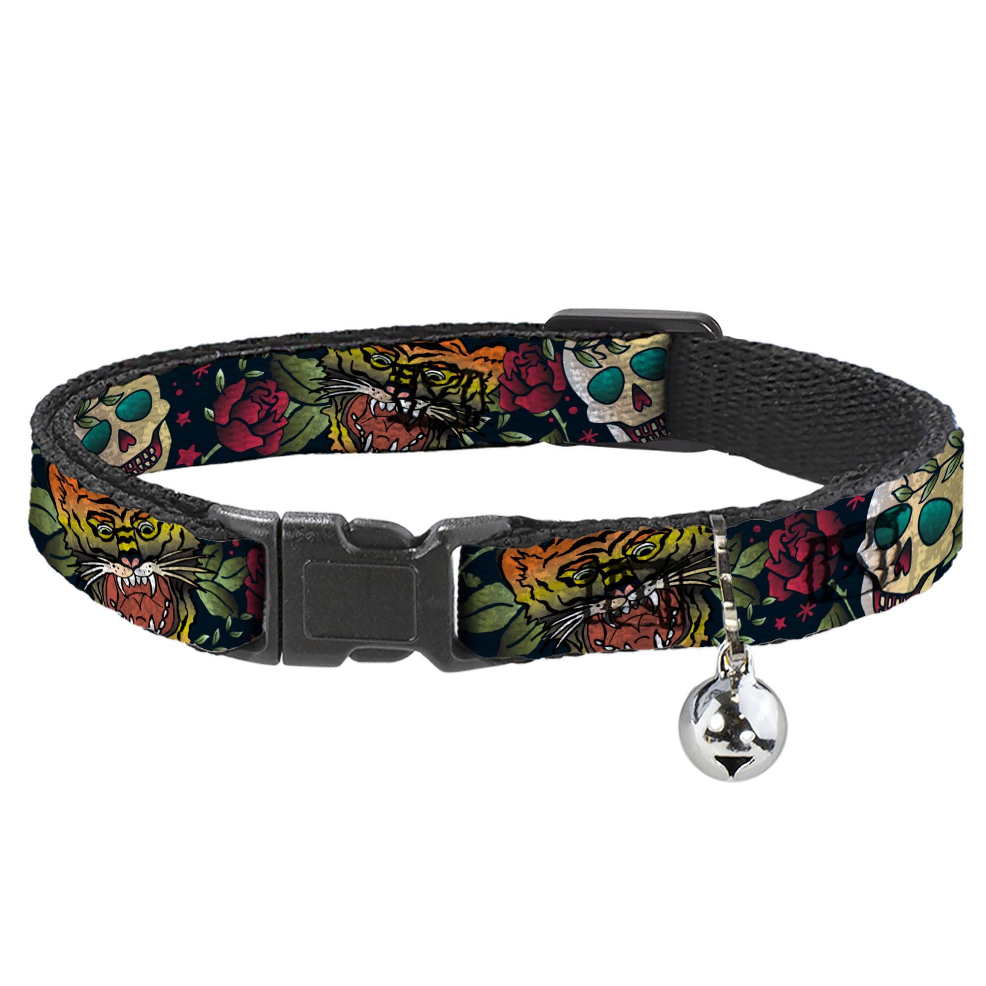 Collar de gato breakaway Buckle-Down Death Before Dishonor negro con cascabel ajustable