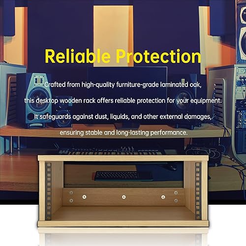 Miniatura 6 de fmuser Estante de estudio de escritorio de madera 4U, estante estándar para equipos en acabado de roble dorado, la solución perfecta para mantener