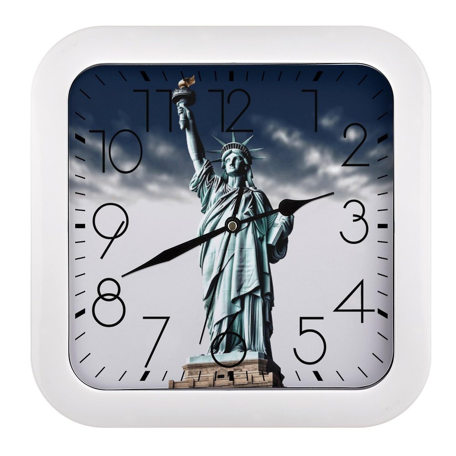 Horloge murale carrée Statue de la Liberté minimaliste pour une heure exacte