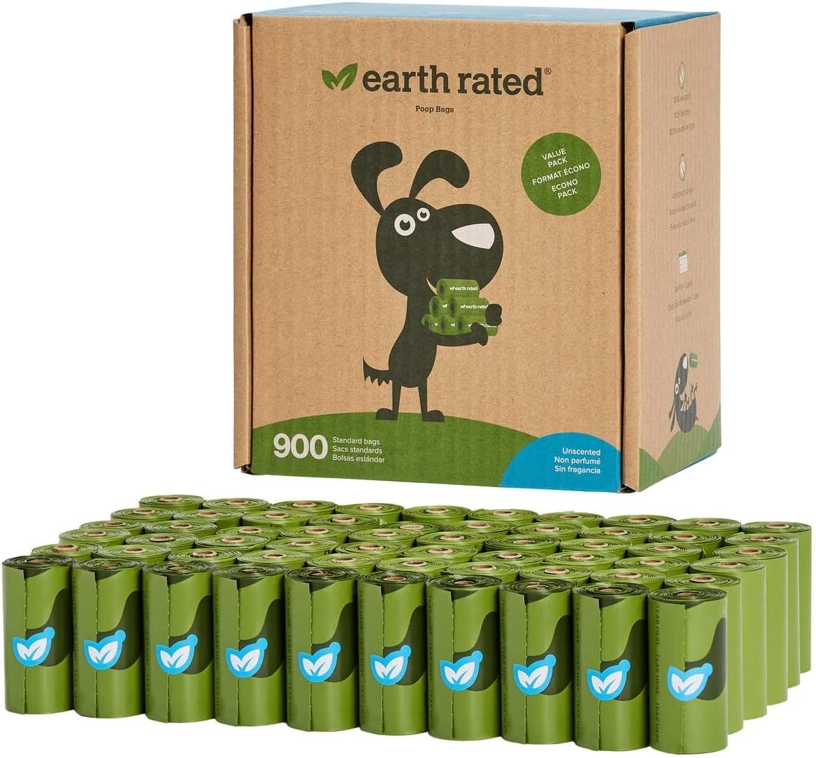 Earth Rated 900 Dog Poop Bag Bulk Value Pack - Extra Strong Waste Bags For Dogs - Ultra Thick Unscented Doggie Bags Measure 9x13 Inches | 100% Leak-Proof Security : Pet Supplies