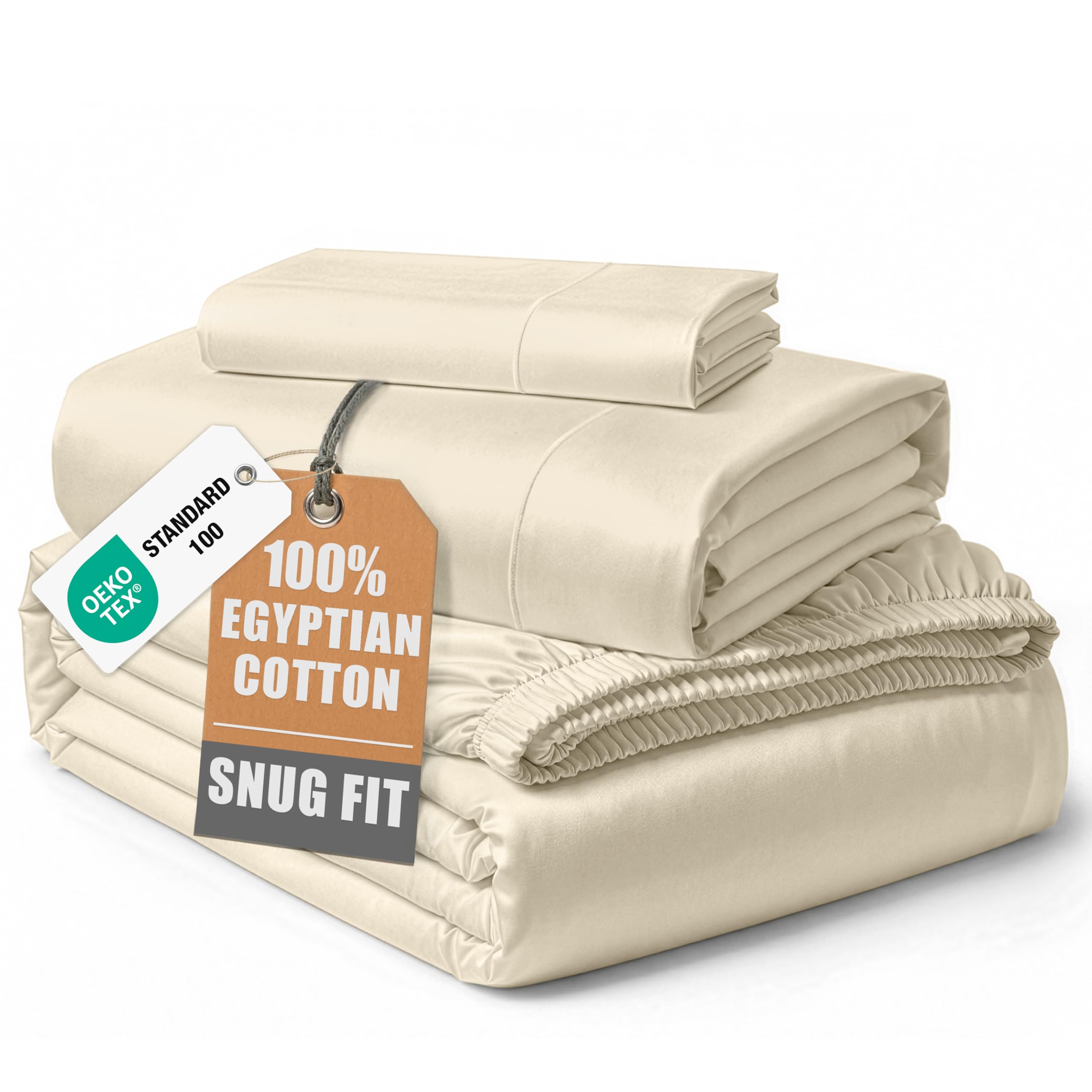 LANE LINEN Twin XL Bed Sheets 100% Egyptian Cotton Sateen - Ivory