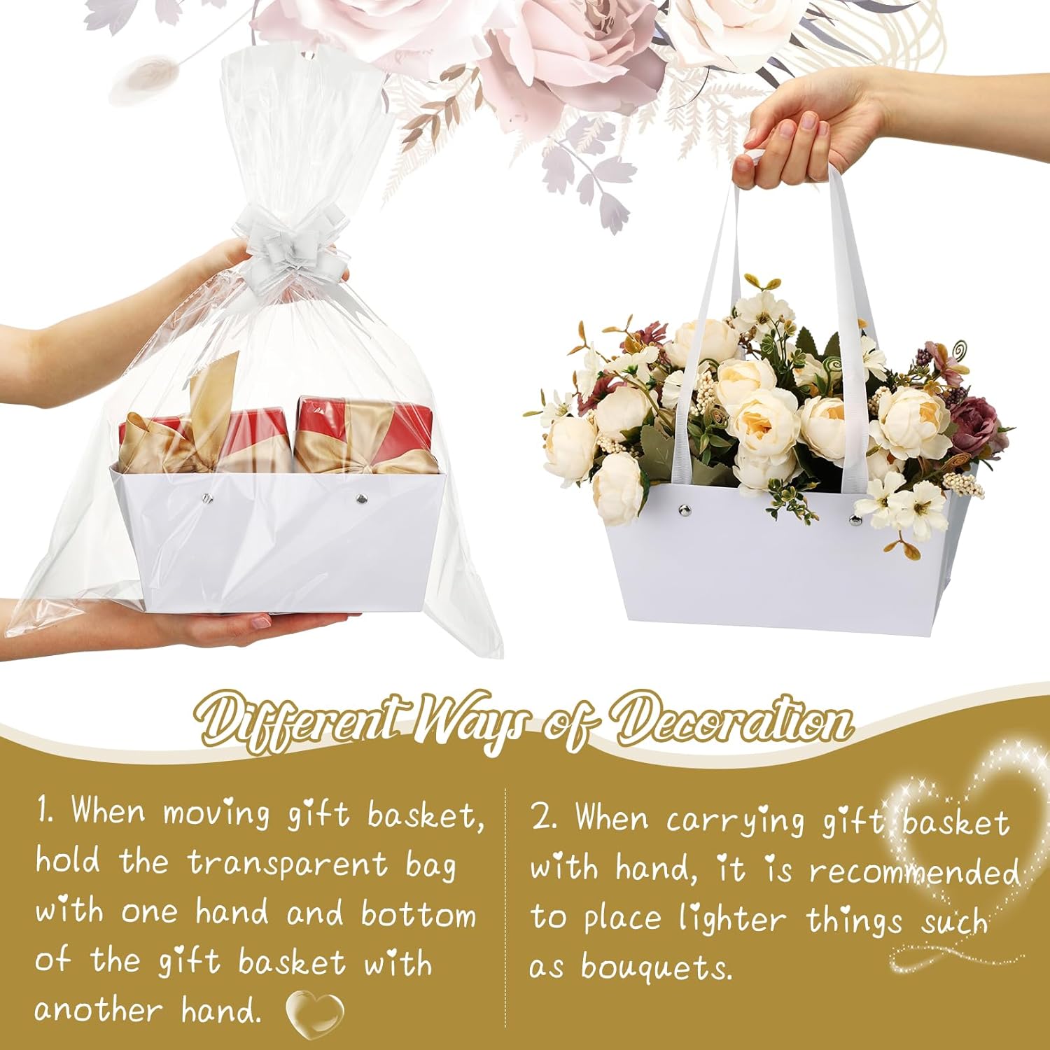 PerKoop 24 Pack Baskets for Gifts Empty Bulk 6.5 x 9.8'' Thick Kraft Gift Basket with Bows Bags Empty Gift Basket for Mother's Day Graduation Birthday Wedding Snack Farmers Market(White)