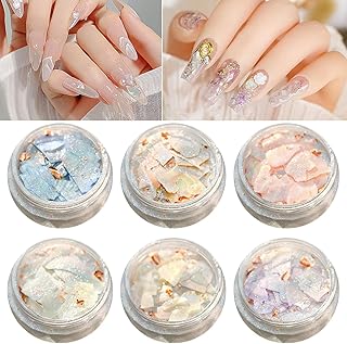 シェル ネイルパーツ ネイルパーツ ６個セット貝殻 シェルフレーク シェル パウダー ネイルアート 薄型 容器入り ビックシェル ジュエリーパーツ ネイルアート ネイル飾り ネイル貝殻風 ネイル デコ用６色
