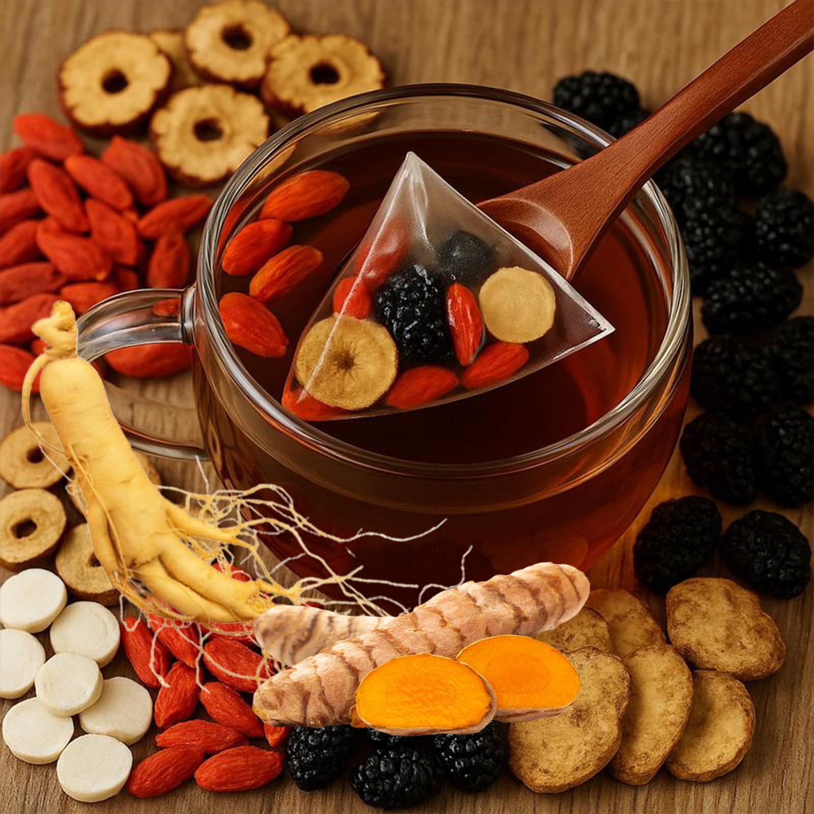 30bags Turmeric Kidney Tea Formula Ginseng Eight Treasures, Turmeric Kidney Tea Formula, Nnatural Ingredients, Chinese Herbs for Men & Women (30bags)