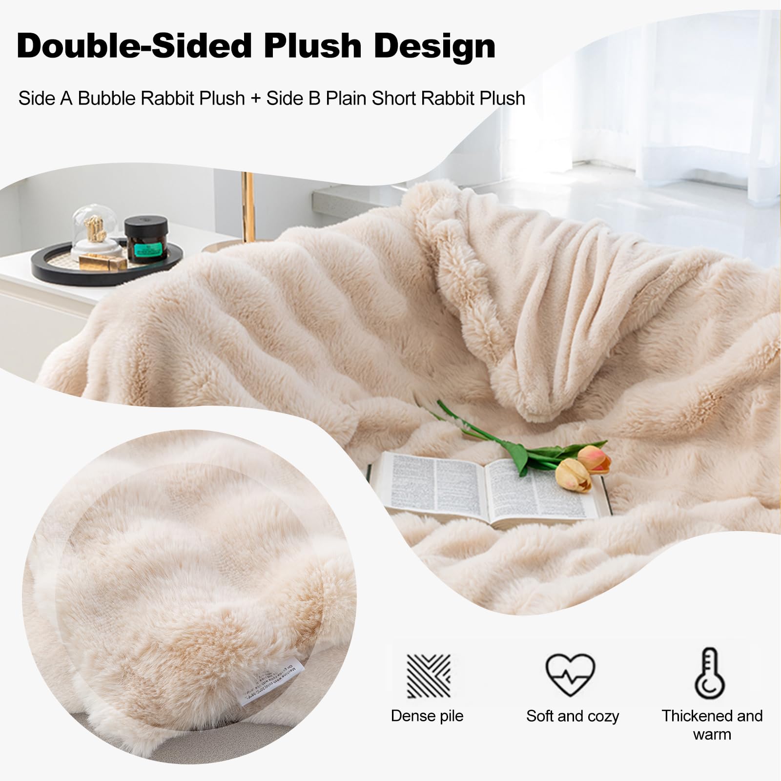 Ergocar Deken, lichte en comfortabele deken, omkeerbare zachte warme plaid, elegante gezellige sierdeken, voor je bank, bed, fauteuil, tuin en meer