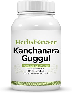 Herbsforever Kanchnara Guggul -Thyriods Balancing & Glandluar Lymphatic Health, Syst & Fiborid Care with Triphala & Trikatu & 4 Ayurvedic Herbs Extract | Traditional Authentic,90 Veg Capsules 800mg