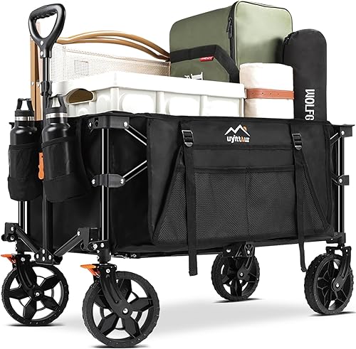 Uyittour Carrito de carro plegable resistente, plegable con diseño plegable compacto, carro de comestibles con bolsillo lateral y frenos para