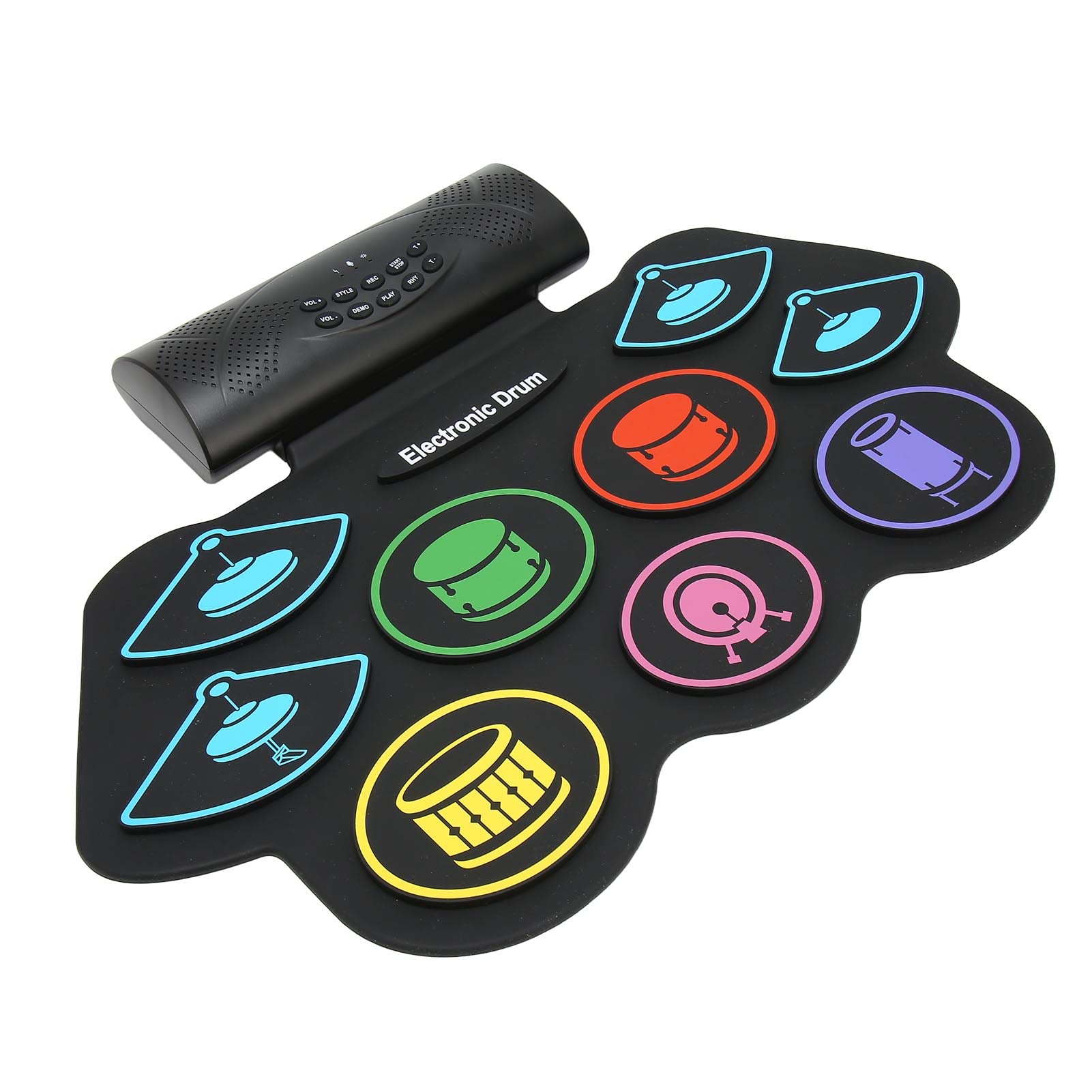 Farbige E-Drum-Sets, 9 Drum Practice Pad, 2 Drum Pedals, Bluetooth-Unterstützung, Aufnahmefunktion, für Tägliche Percussion-Übungen, Musikspiele