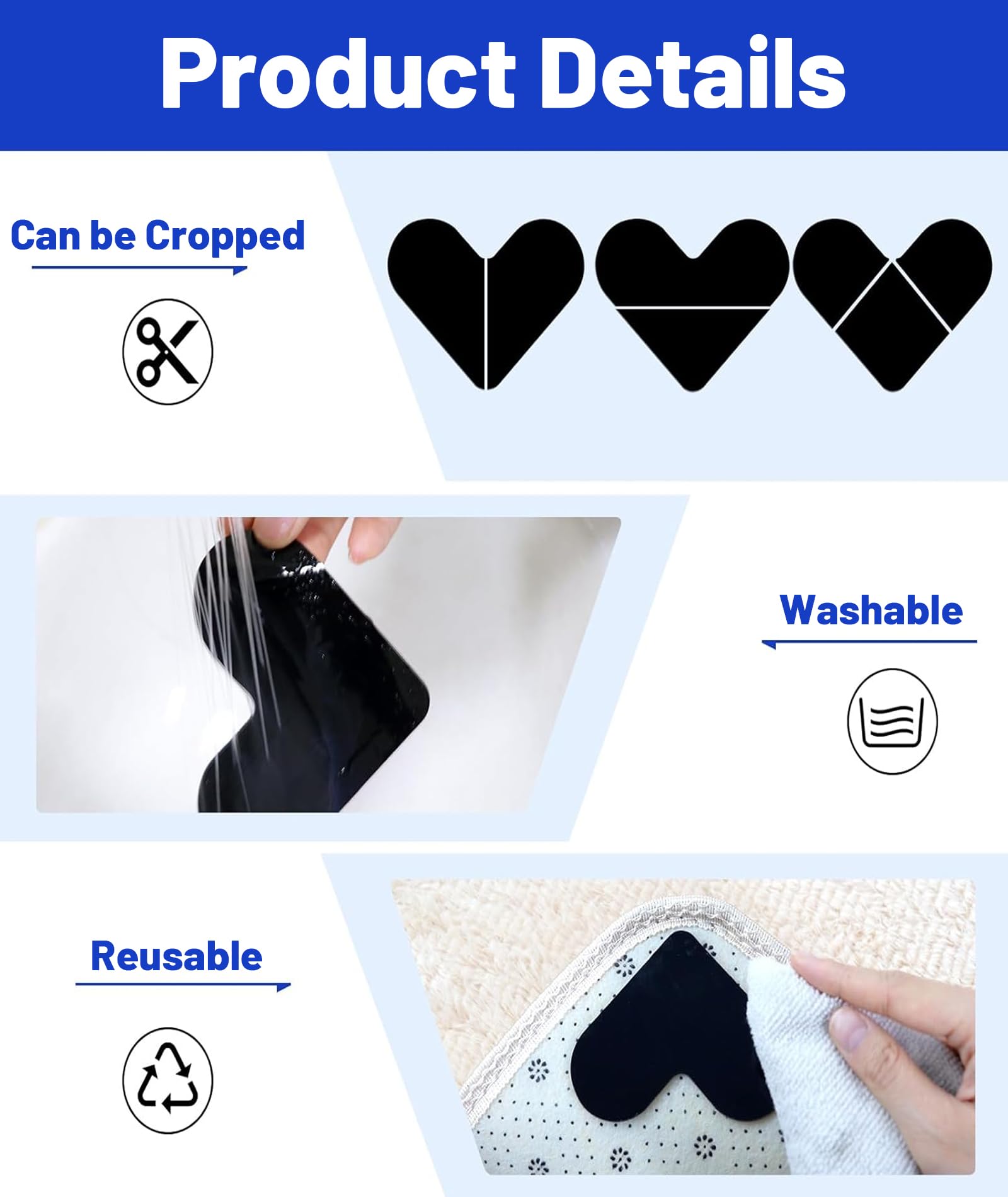 Buildcon 10 Sheets Heart Floor Sticker, Carpet Gripper and Tiles Sticker for Firm Floor Mat Placement, Rug Gripper for Home and Office Use 1