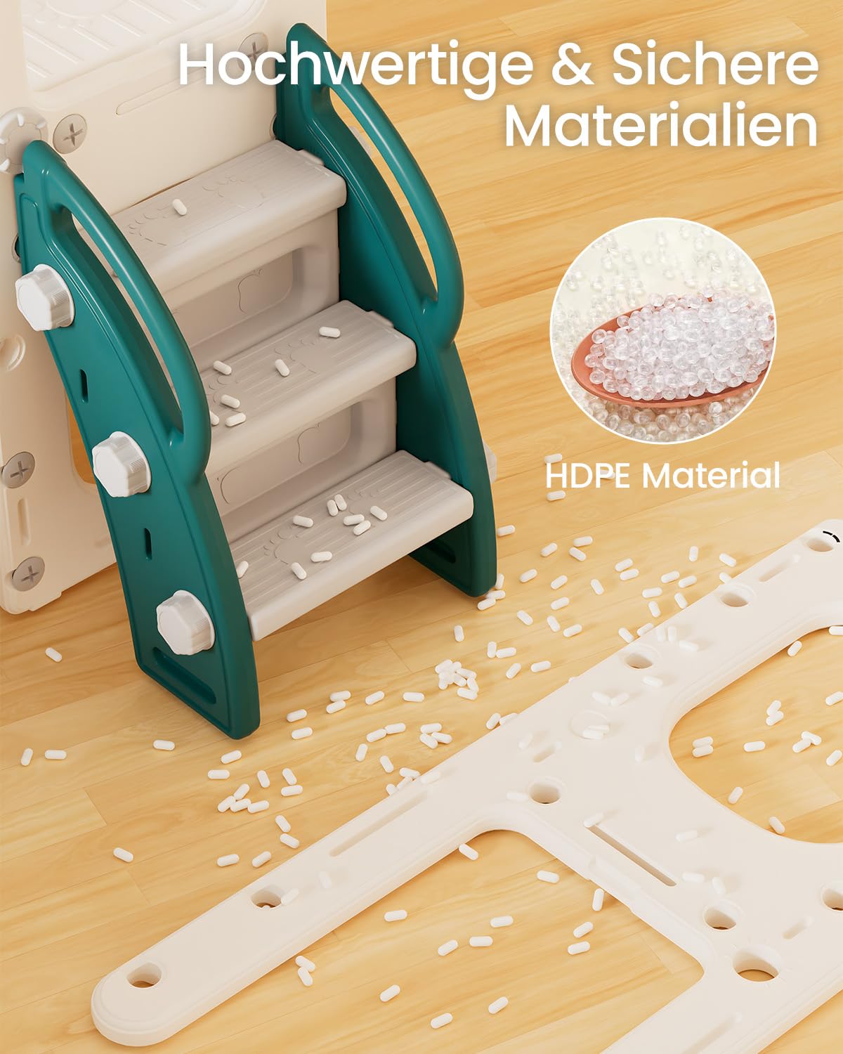 Tobogán Infantil, 5 en 1 Tobogán para Niños Interiores y Exteriores, con Aro de Baloncesto Espacio de Almacenamiento y Telescopio para Niños a Partir de 1 Año, Verde