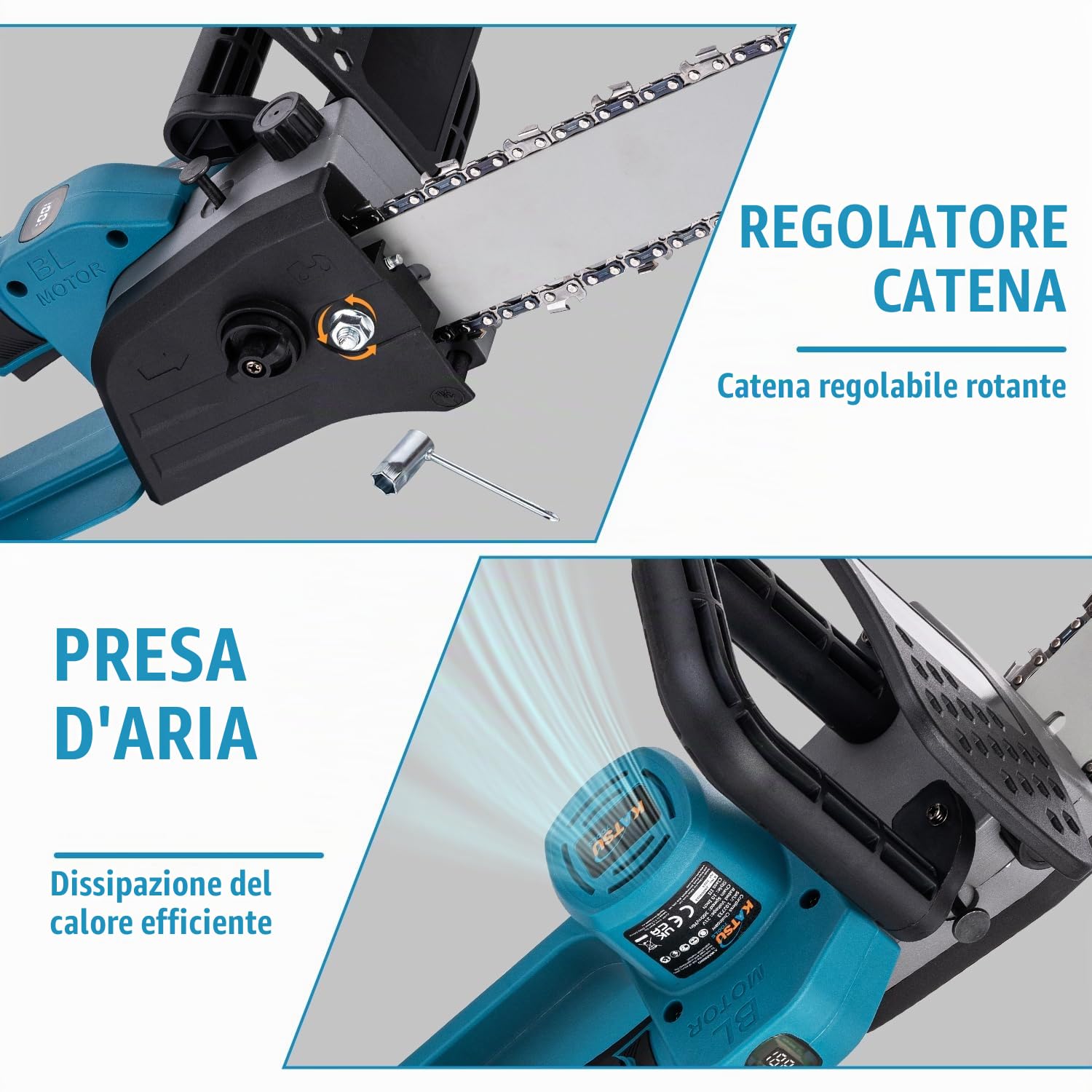 KATSU FIT-BAT 21V Motosega a Batteria Brushless, 750W 10" Motosega Elettrica senza Spazzole per Taglio del Legno Potatura Giardinaggio, senza Batteria o Caricabatterie 102733