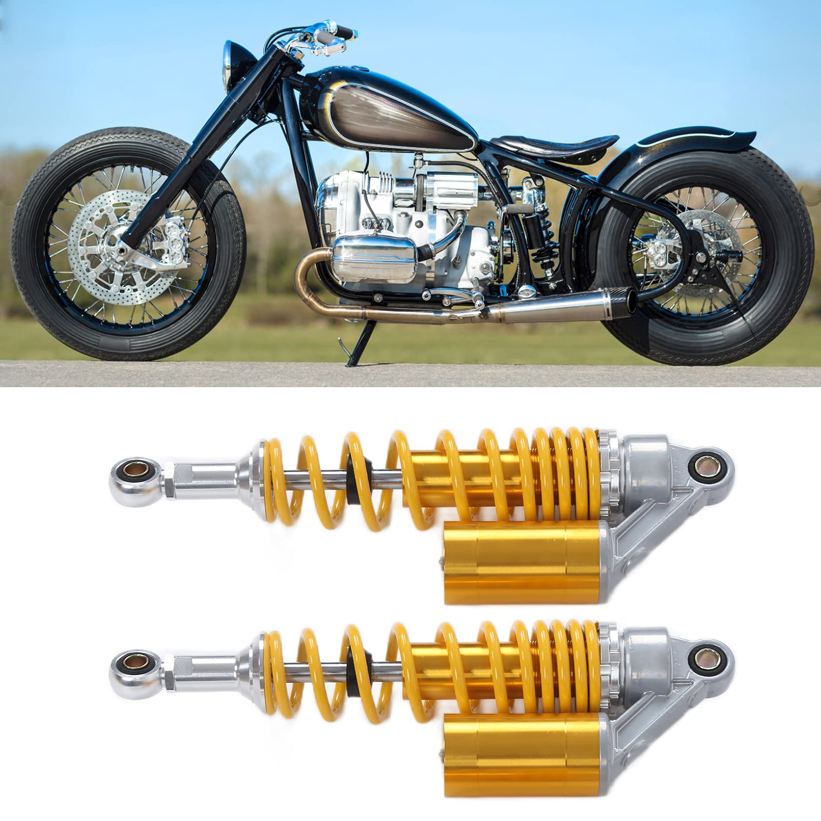 BRRNOO Amortyzatory Motocyklowe, Uniwersalne Tylne Amortyzatory Amortyzator Motocyklowy Para Uniwersalna 340 Mm Amortyzator Motocyklowy Sprężyna Tylnego Zawieszenia dla ATV SUV (YELLOW)