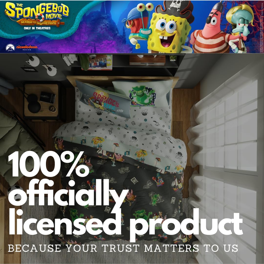 Spongebob Squarepants Movie Kids Full Size Bedding Set with Roblox UGC Reward Included – 7-Piece Super Soft Cozy Reversible Comforter & Sheet Set (Officially Licensed Product) by Franco - Image 8