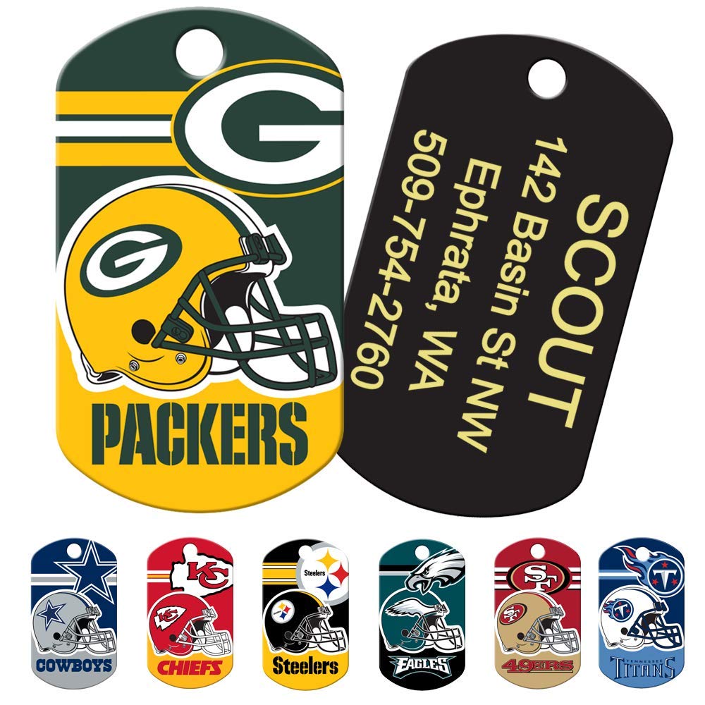 GoTags Personalized NFL Dog Tags, Custom Engraved Pet ID Tag, Green Bay Packers, Military Shape