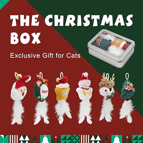 Miniatura 2 de SONGWAY Juguetes interactivos de Navidad para gatos, 6 piezas de repuesto de varita de juguete para gatos de plumas reemplazables, juguetes de