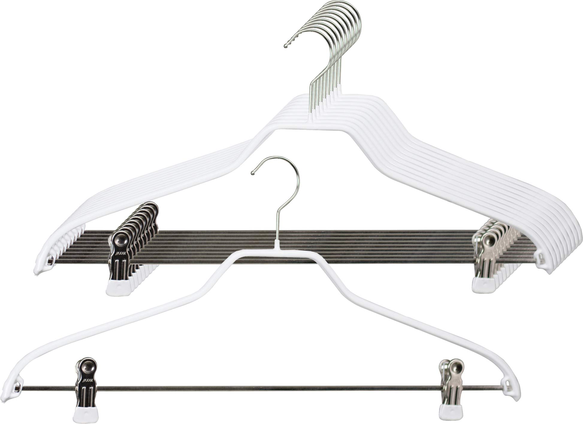 MAWA Silhouette FK - Perchas de clip para ropa, camisas, faldas y pantalones, 10 unidades, gancho giratorio 360°, revestimiento antideslizante no contaminante, 41 cm, color blanco