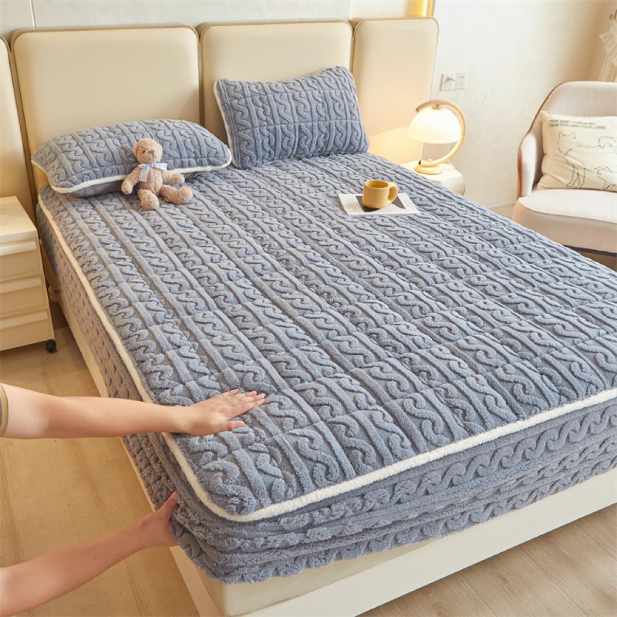 Surmatelas élastique housse en velours anti-poussière lit double