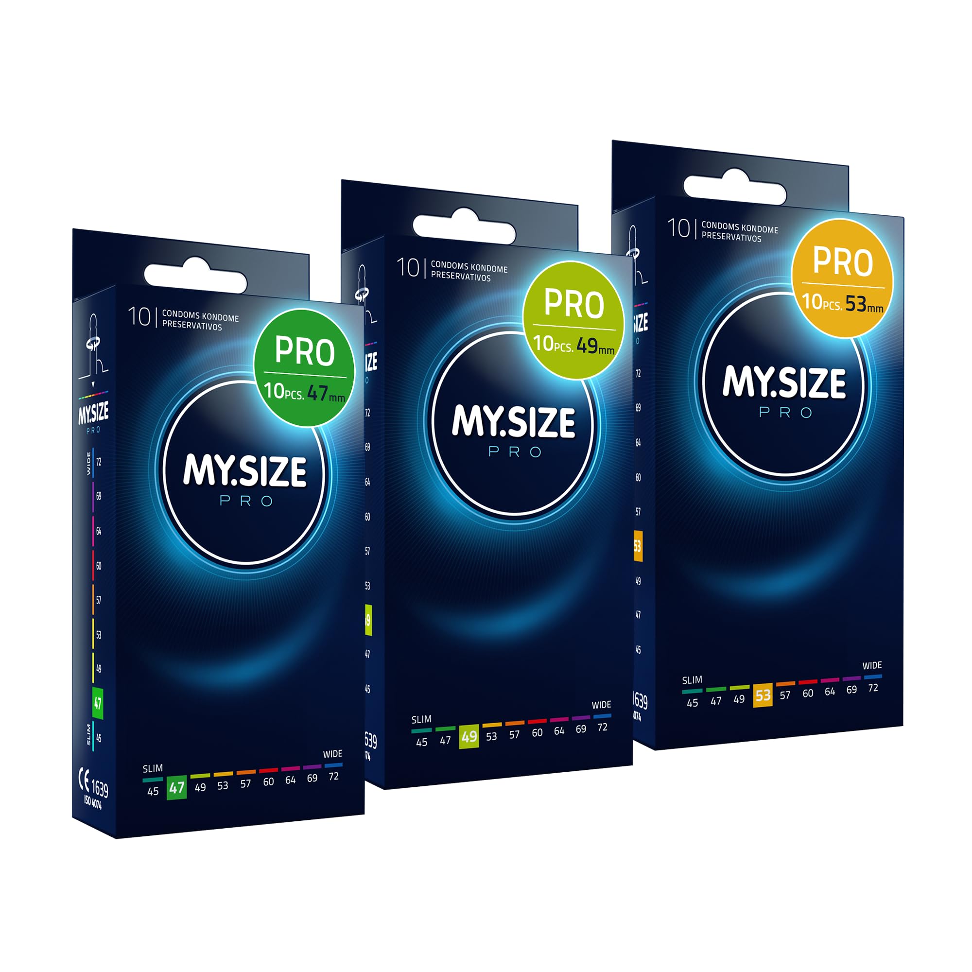 MY.SIZE PRO Condom Size 1,2,3-47,49,53 mm, 3x10 Condoms - Perfect fit and a Suitable Size for Everybody