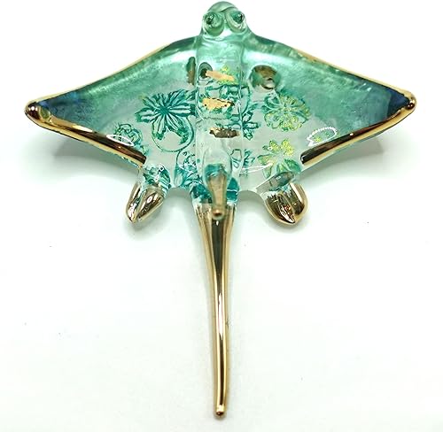 Miniatura 3 de Manta Ray - Figuras pequeñas en miniatura de animales soplados a mano, arte de vidrio soplado a mano, regalo coleccionable para decorar (oro verde)